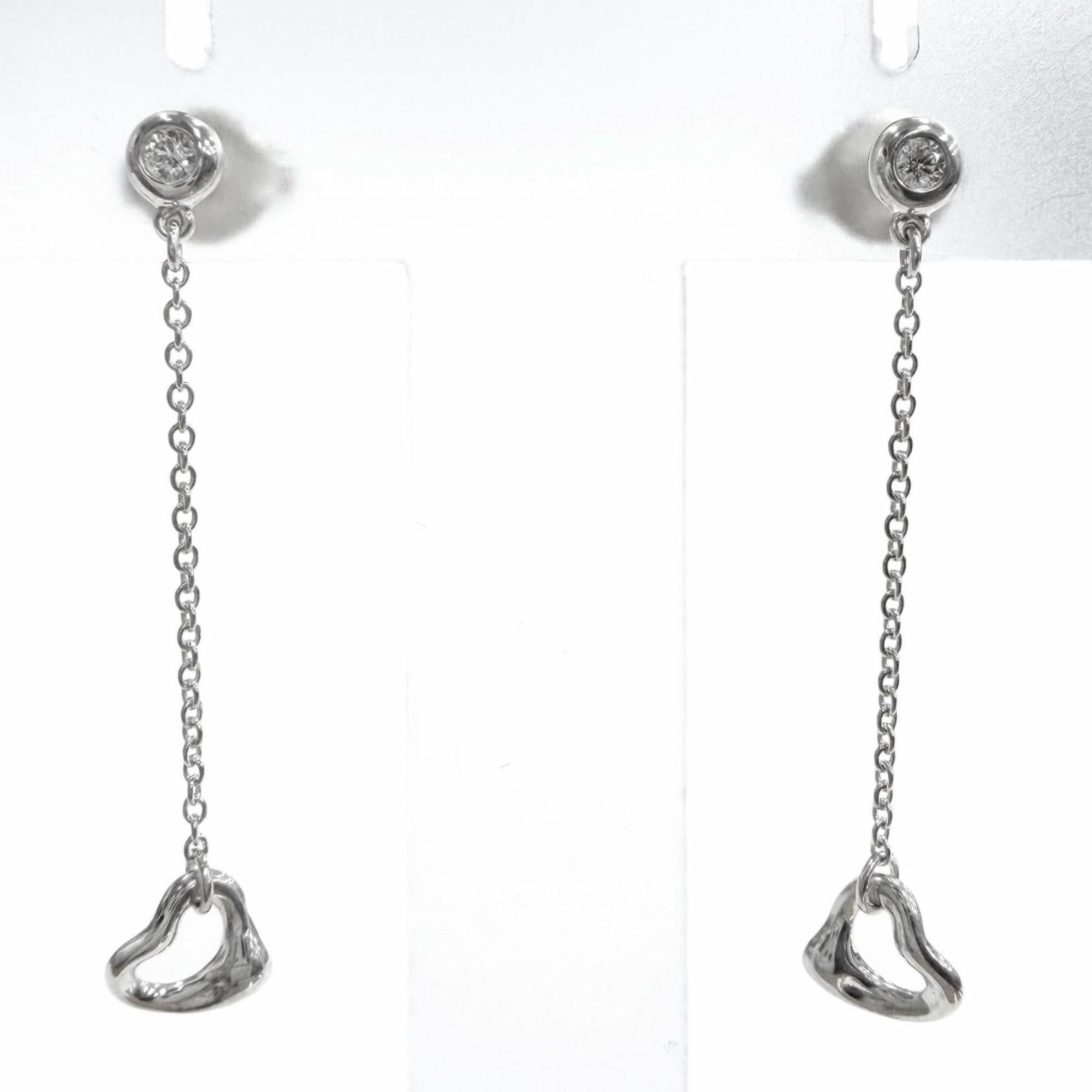 Tiffany & Co. TIFFANY&Co. Tiffany & Co. By the Yard AG925 Diamond Open Heart Drop Earrings, Silver, with Case, Made in Spain, Weight 1.6g, Women's Size ONE SIZE - 1 Thumbnail