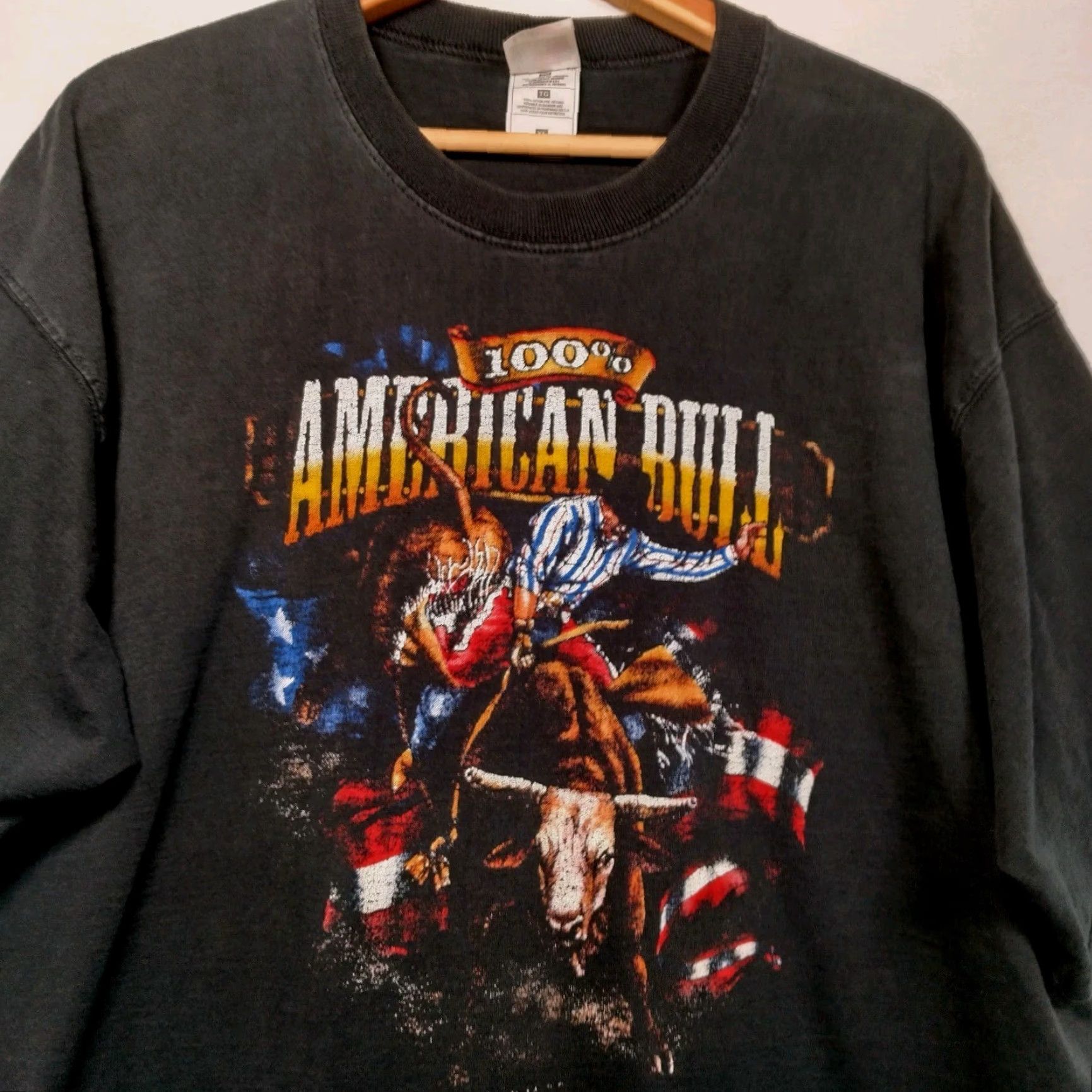 Fruit Of The Loom American Bull Rider Shirt Men XL Black Short Sleeve Rodeo Cowboy Western Size US XL / EU 56 / 4 - 2 Thumbnail