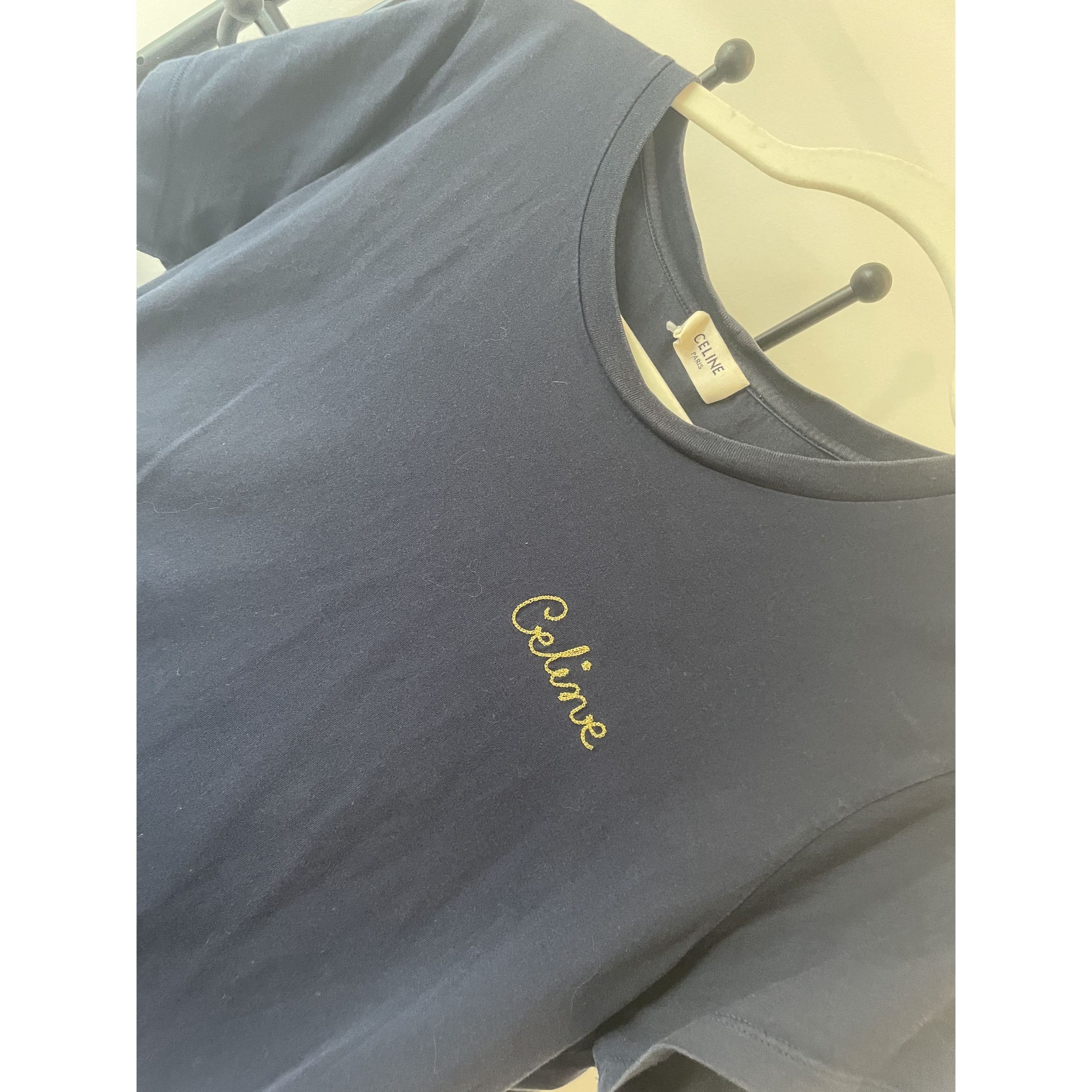 Celine Celine Navy Blue Logo T-Shirt Womens L 100% Cotton Size L / US 10 / IT 46 - 4 Thumbnail