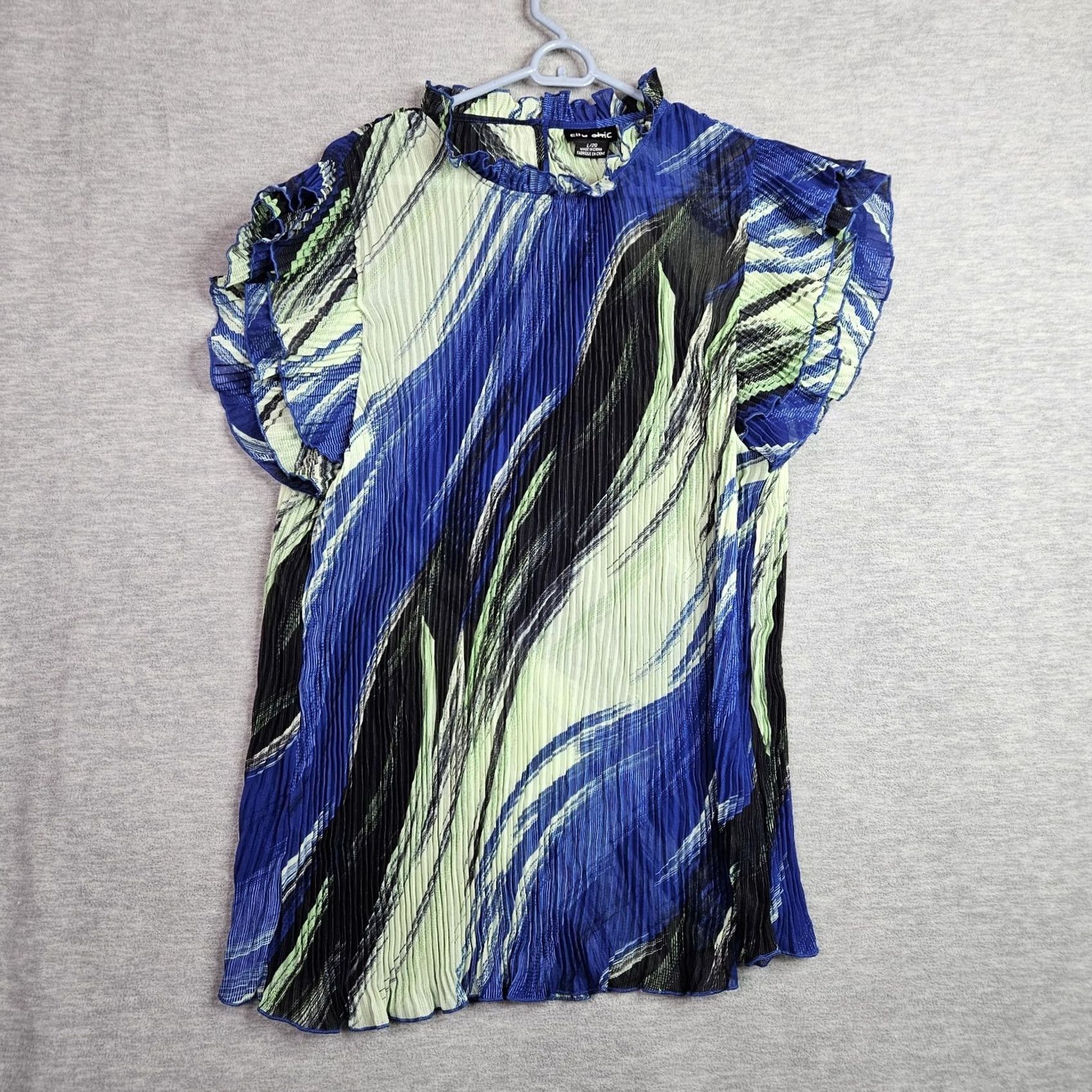 Vintage City Chic Women's Blouse Shirt L/20 Blue Short Sleeve Round Neck Frilled Neckline Regular Fit All Seasons Knit Polyester Casual Size L / US 10 / IT 46 - 2 Thumbnail