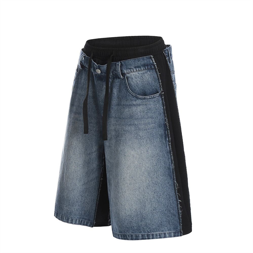 Japanese Brand × Jean Men's loose straight elastic waist stitching denim shorts Size US 32 / EU 48 - 2 Thumbnail