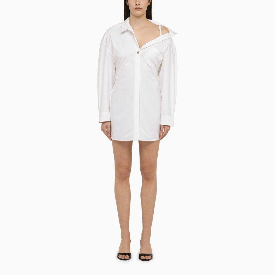 Jacquemus o1d2blof0824 Cotton Mini Chemisier Dress in White Size XS / US 0-2 / IT 36-38 - 1 Thumbnail
