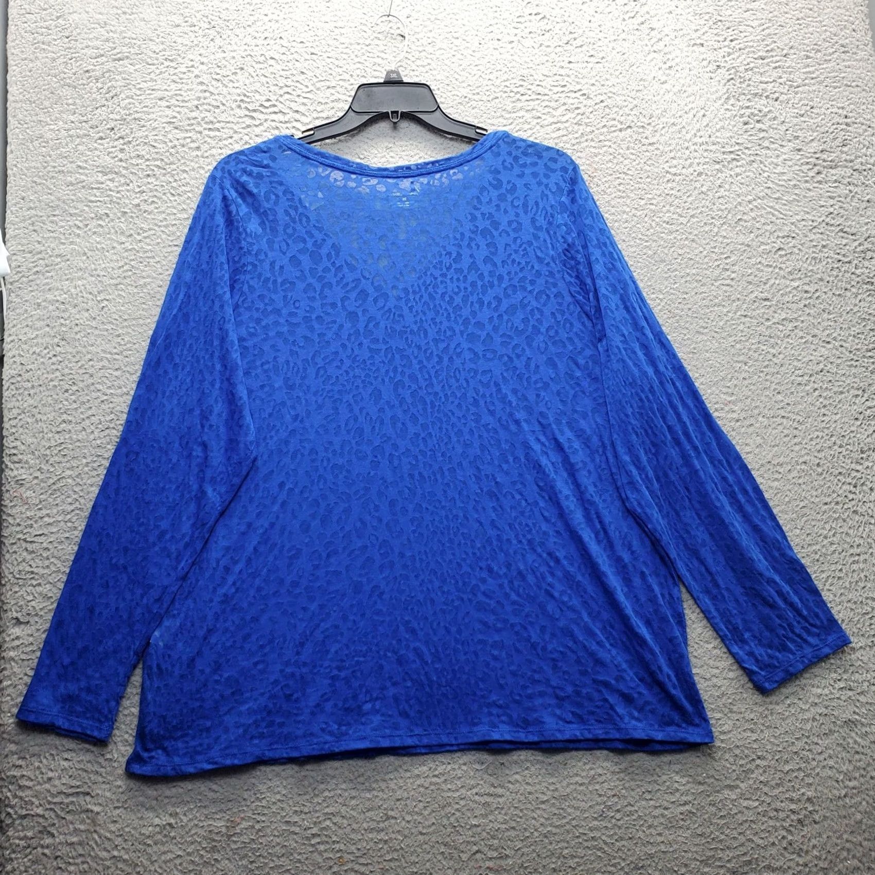 Vintage Lane Bryant Top Womens 26 Blue Tunic Leopard Print Sheer Long Sleeve Neck Size 4XL / US 24-26 - 2 Thumbnail