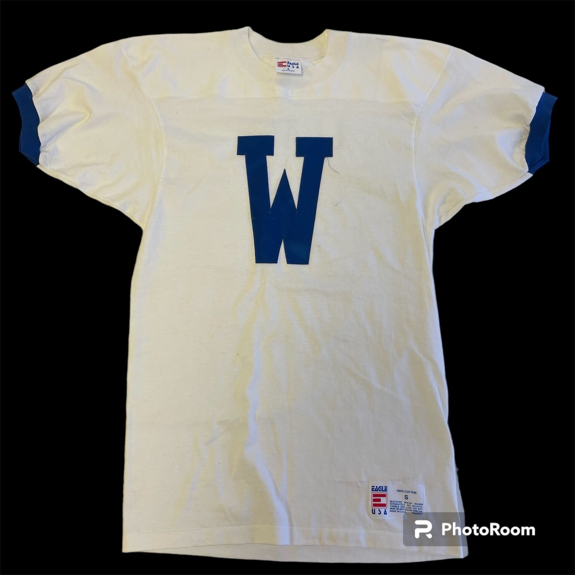 image of Unkwn 80's Eagle Usa White Blue W Football Jersey Laurent Ringer S, Men's (Size Small)