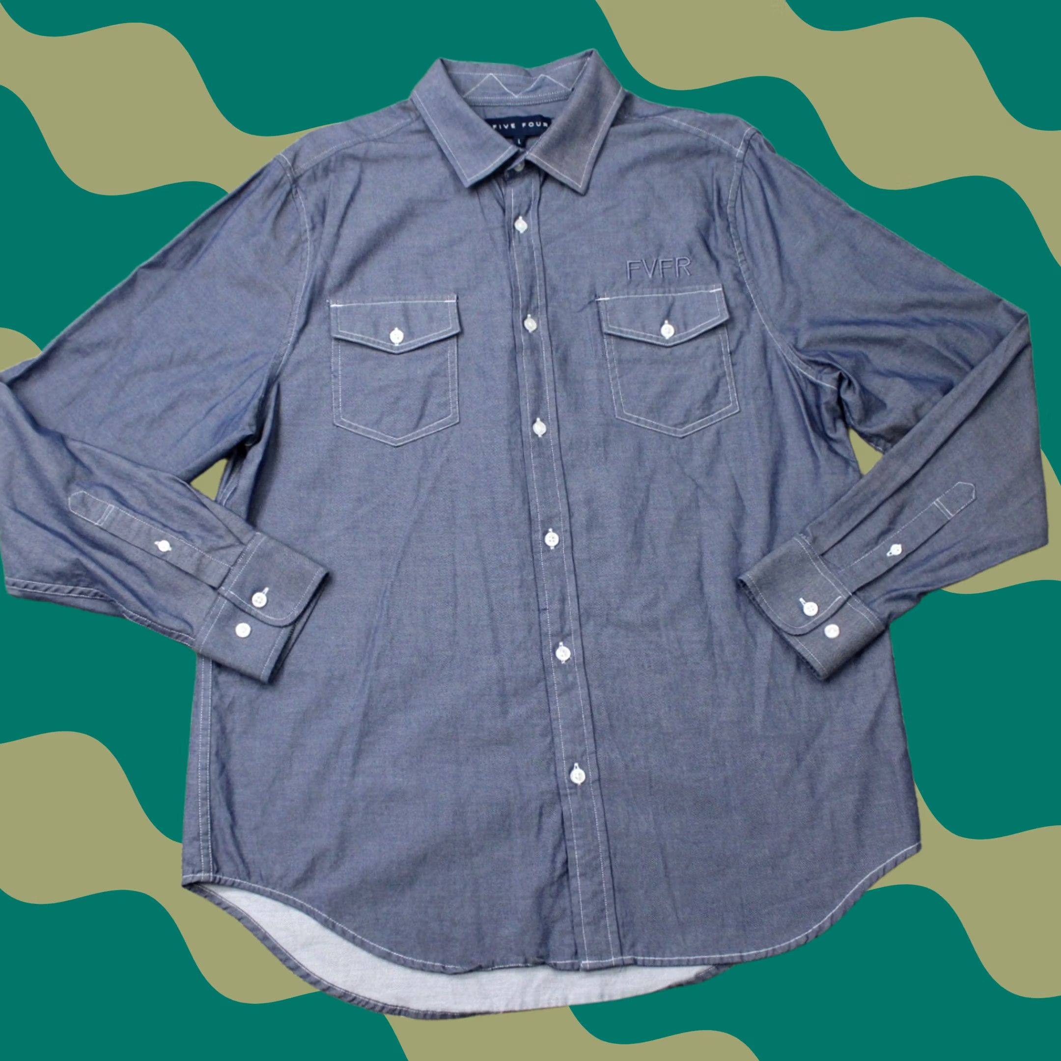 Vintage Five Four Risto Shirt Mens Large Blue 100% Cotton Long Sleeve Button Up Size US L / EU 52-54 / 3 - 1 Thumbnail
