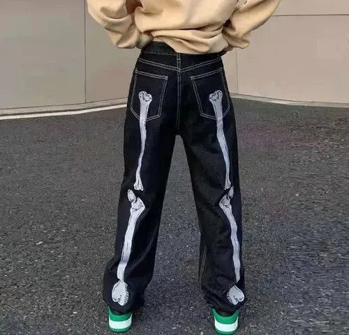 japanese style skeleton denim jeans