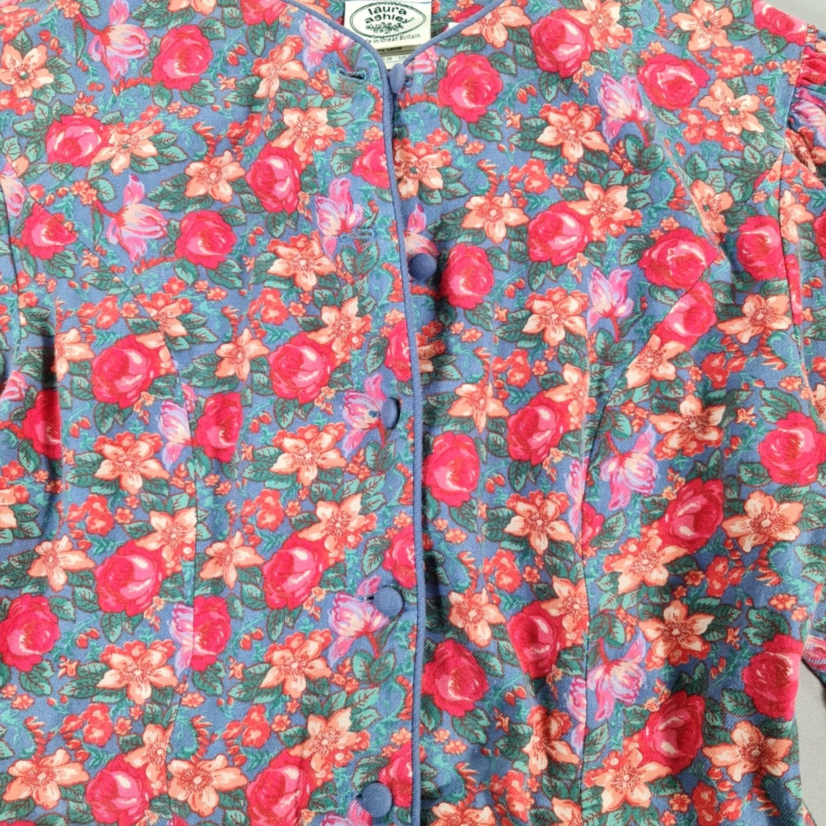 Laura Ashley VINTAGE Laura Ashley Dress UK 12 Blue Pink Floral Roses Summer 90s Pleated Womens Size XL / US 12-14 / IT 48-50 - 6 Thumbnail