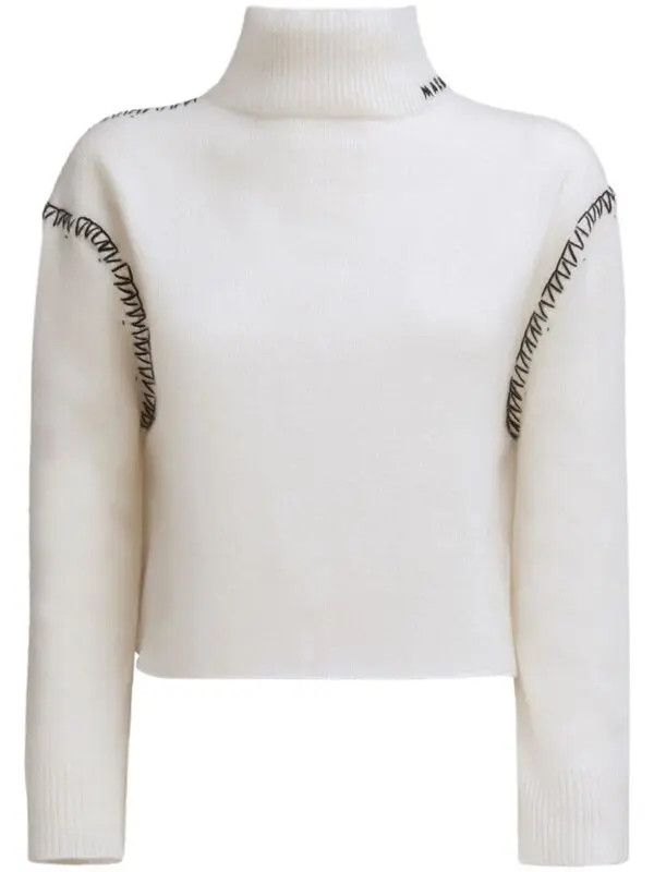 Marni o1w1db11125 Decorative-Stitching Jumper in White Size XL / US 12-14 / IT 48-50 - 1 Thumbnail
