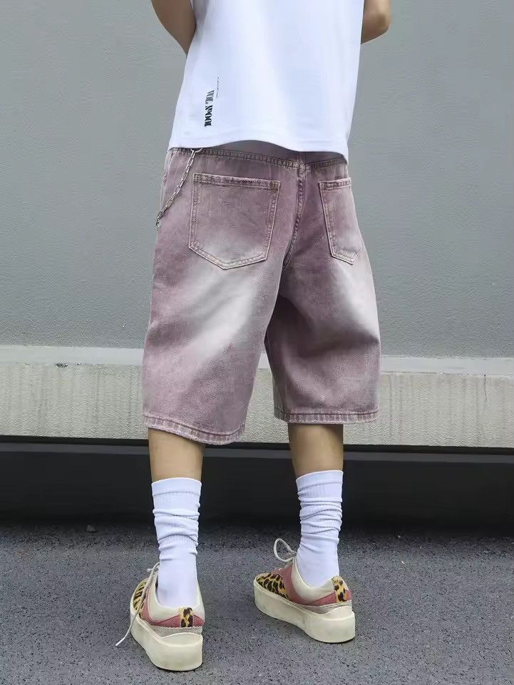 Japanese Brand Pink Wash Baggy Denim Jorts Shorts Size US 34 / EU 50 - 6 Thumbnail