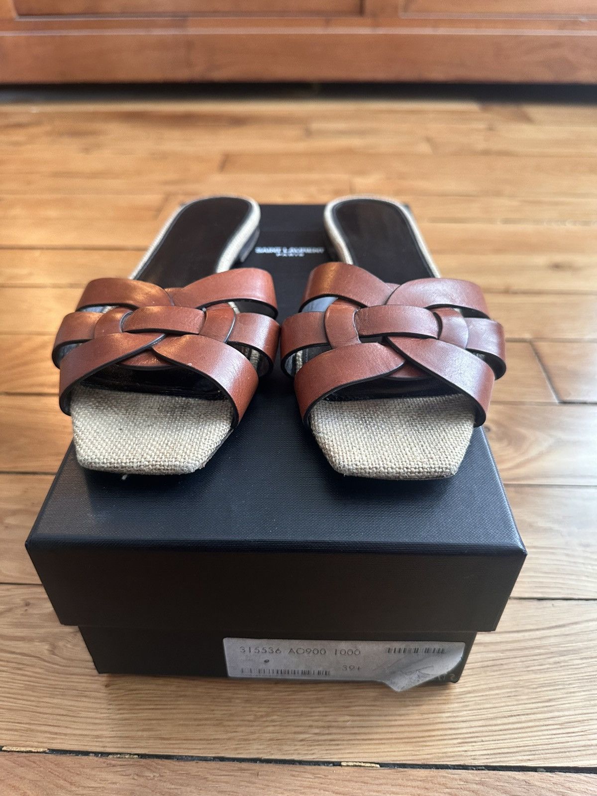Saint Laurent Paris Saint Laurent Tribute Sandales Plates Leather Cognac Size US 8 / IT 38 - 3 Thumbnail