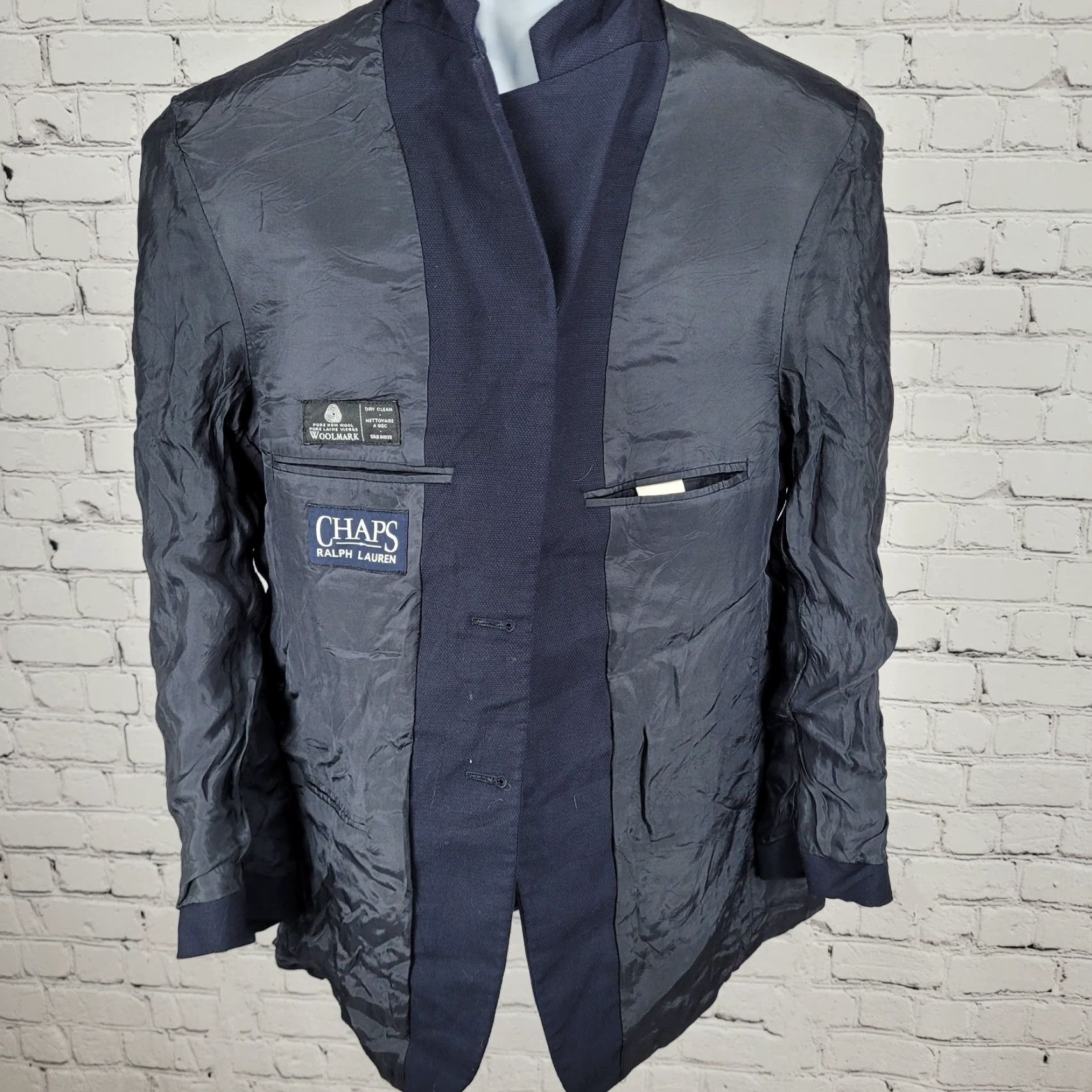 Chaps Chaps Ralph Lauren Navy 100% Wool 2 Button Vented Notch Blazer Sport Coat 41S Size 42R - 5 Thumbnail