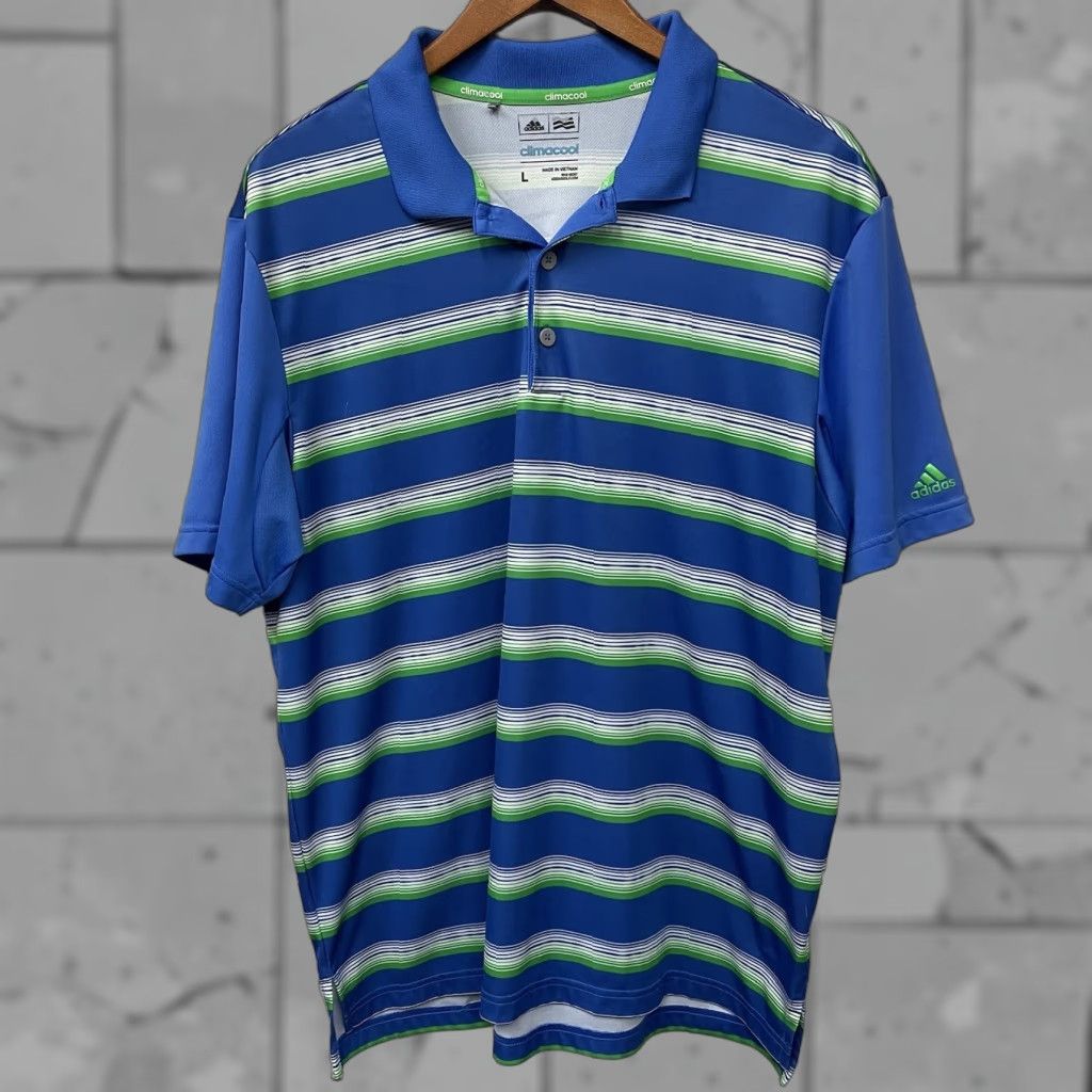 Adidas Adidas ClimaCool Polo Shirt Striped Blue Mens L Regular Stretch Athletic Shirt Size US L / EU 52-54 / 3 - 1 Thumbnail