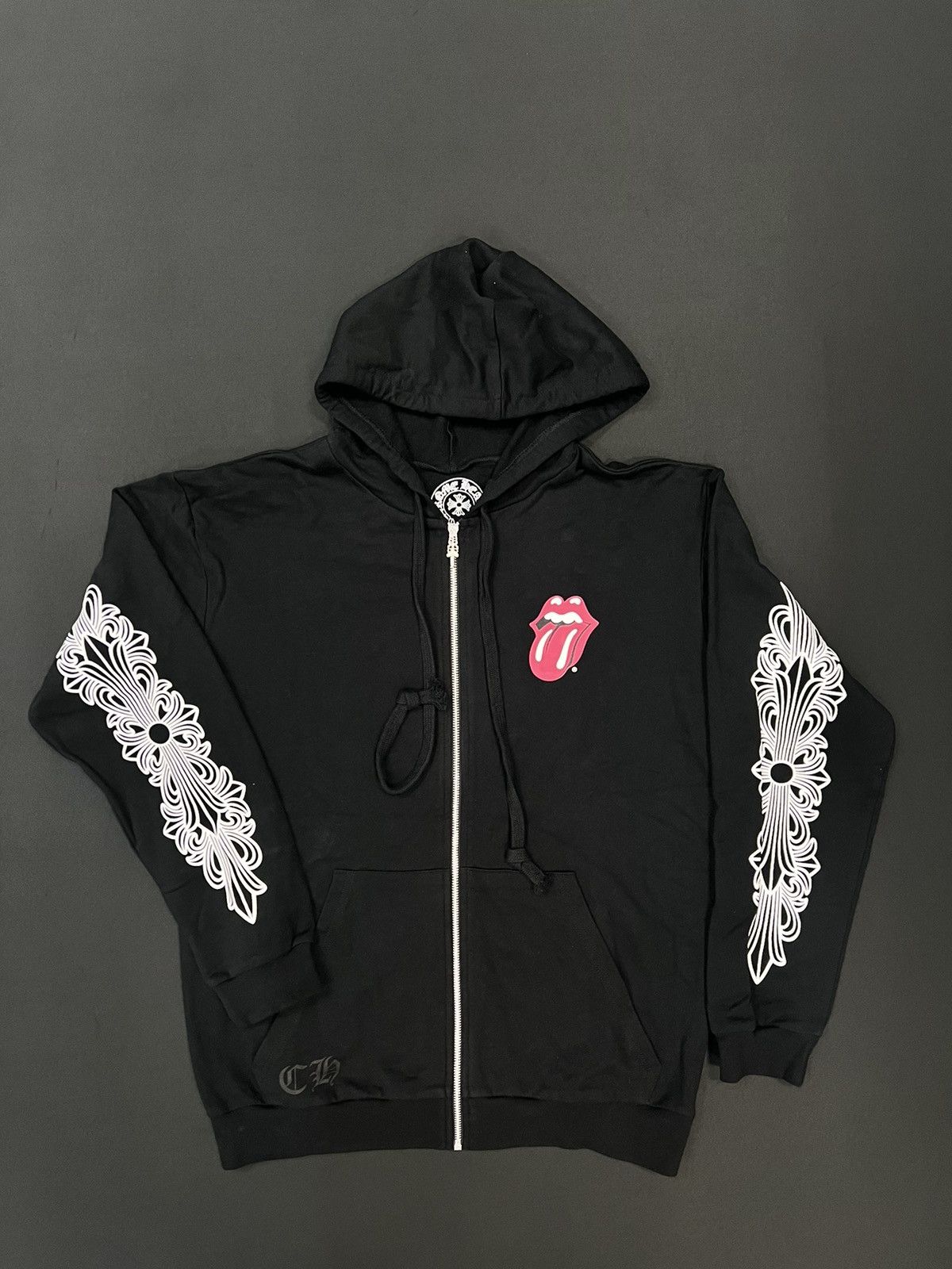 image of Chrome Hearts Red Rolling Stones Black Zip-Up, Men's (Size XL)