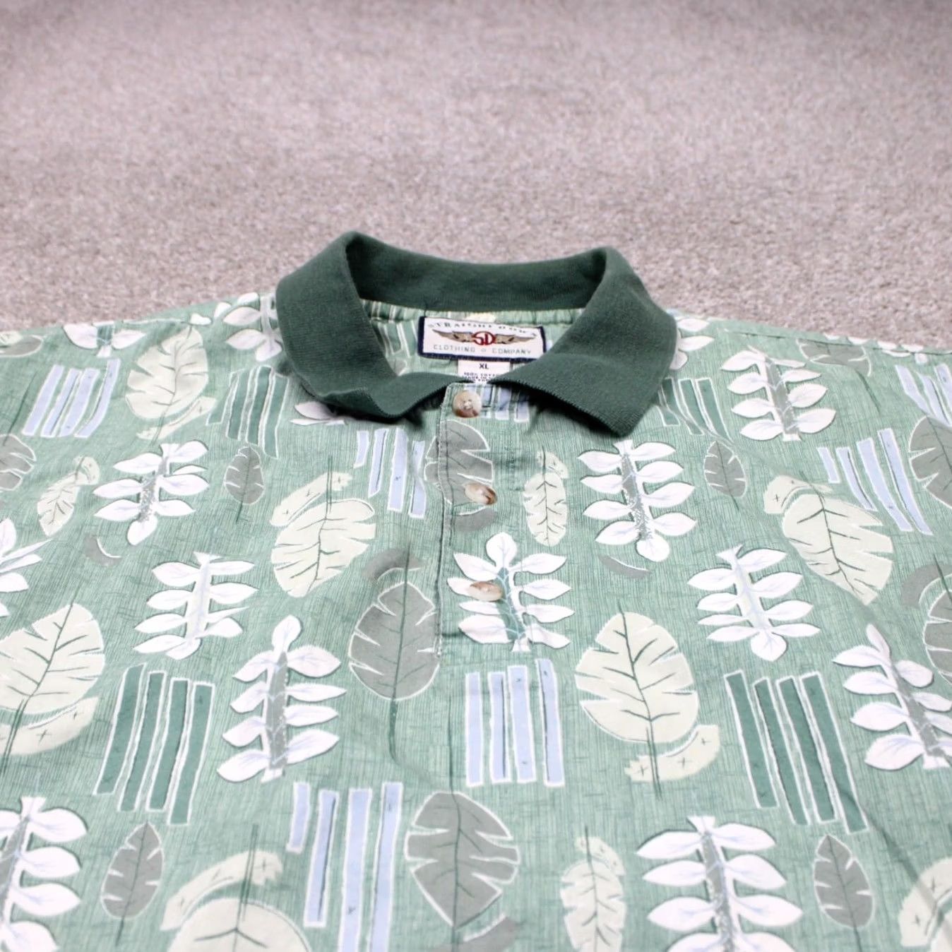Vintage Straight Down Polo Shirt Mens XL Green Floral 100% Cotton Short Sleeve Pullover Shirt Size US XL / EU 56 / 4 - 4 Thumbnail
