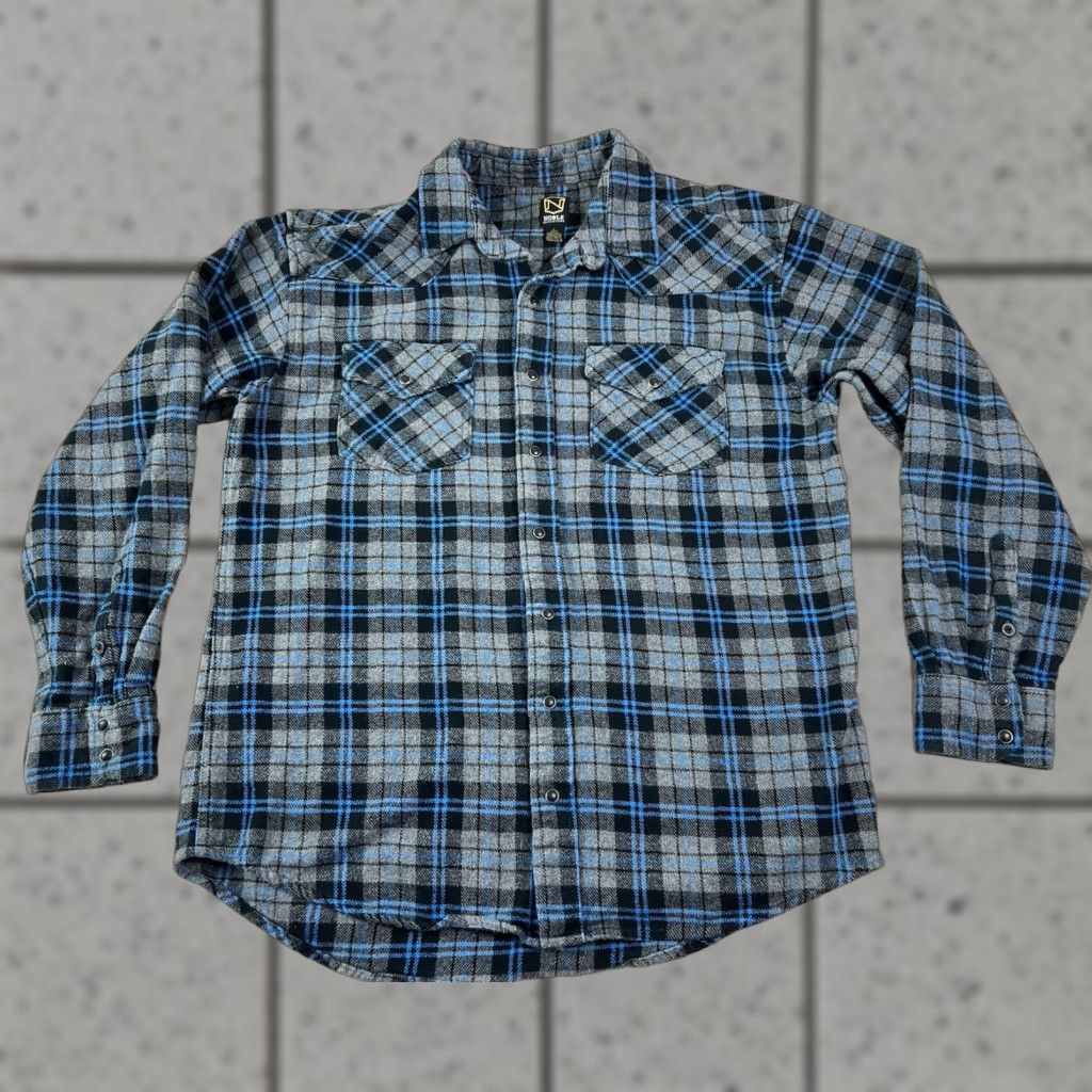 Vintage VINTAGE Noble Outfitters Plaid Flannel Blue Black Large Western Snap Shirt Mens L Long Sleeve Button-Up Western Pattern Embroidered Accents Size US L / EU 52-54 / 3 - 1 Thumbnail