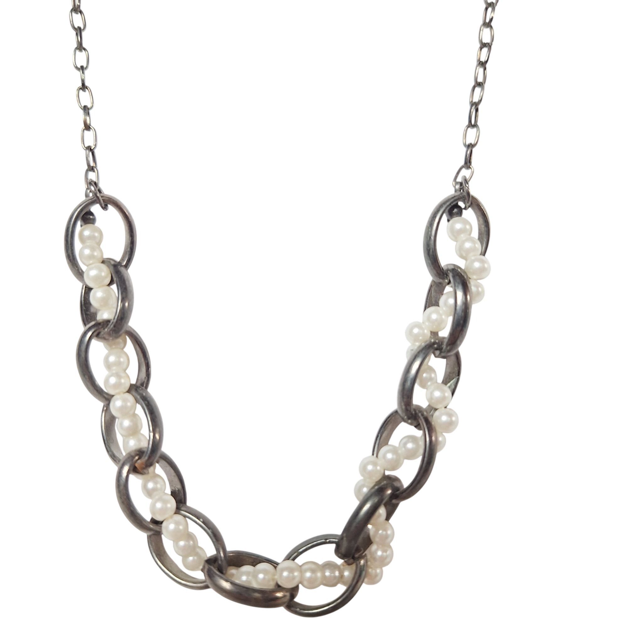 Other Silver Paperclip Chain Faux Pearl Station Necklace Coquette Size ONE SIZE - 1 Thumbnail
