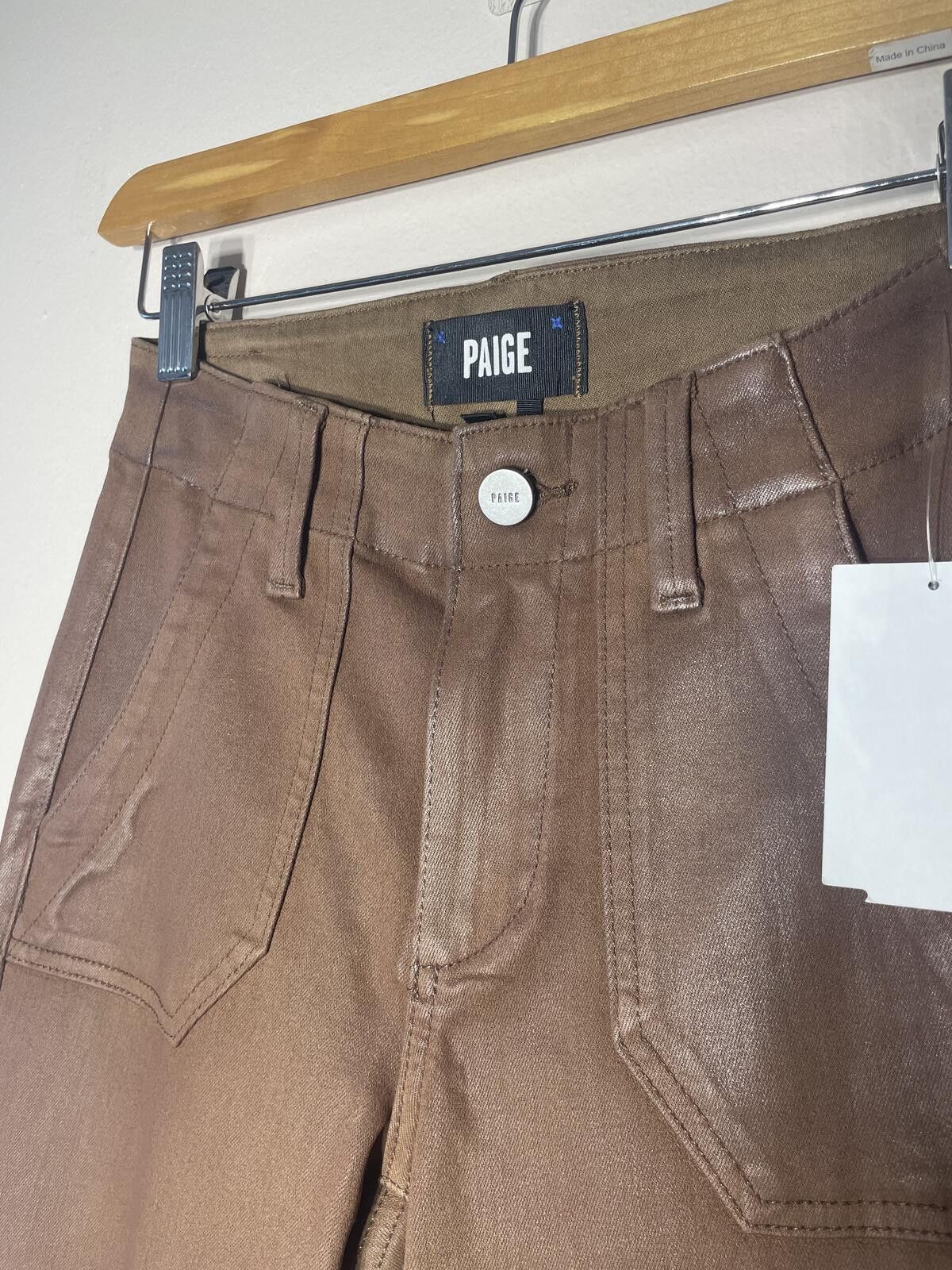 Paige PAIGE Mayslie Coated Jogger Pants Chicory Coffee streetwear Size 23" - 3 Thumbnail