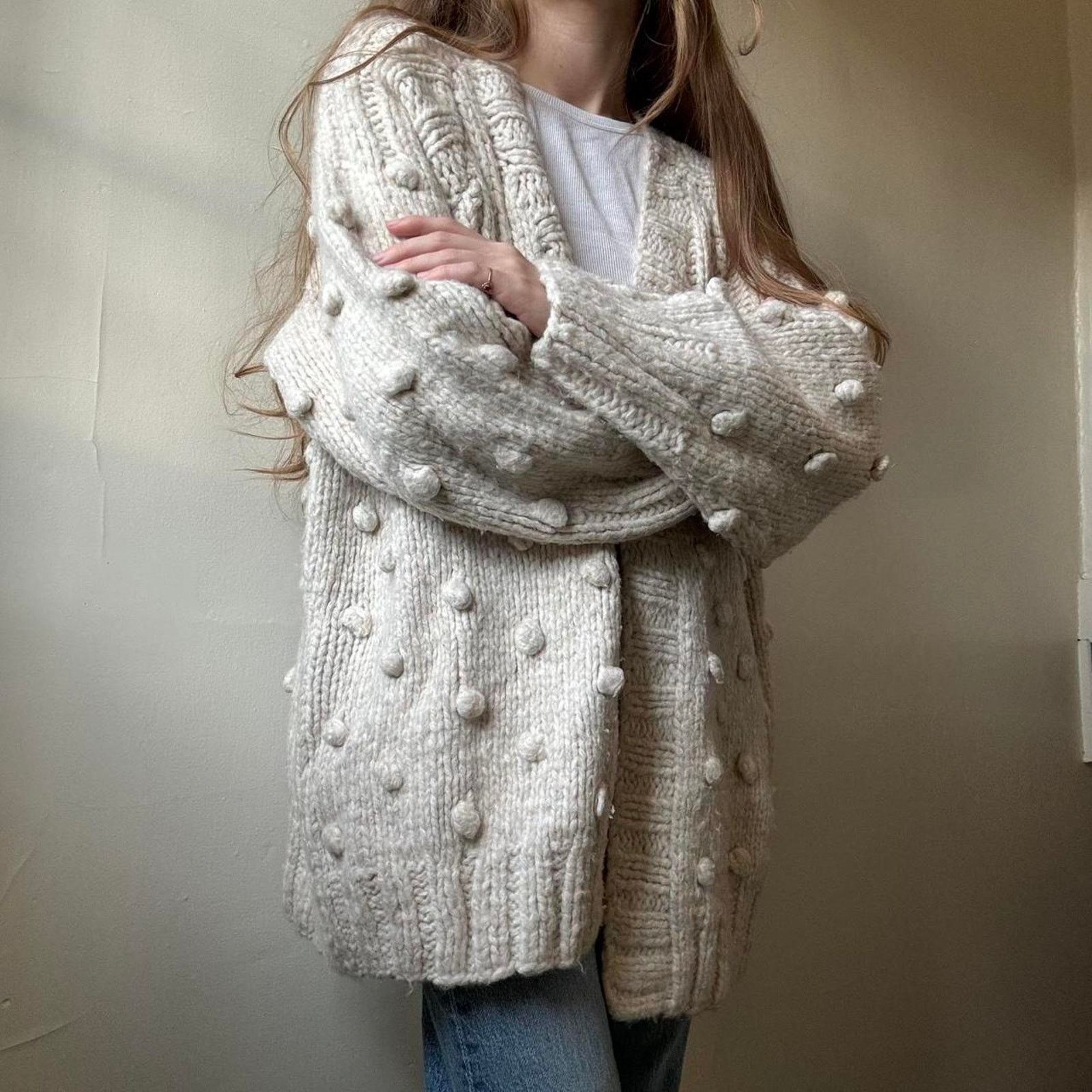 By Together By Together Cream Knit Open Front Cardigan Small Medium Wool Size S / US 4 / IT 40 - 2 Thumbnail