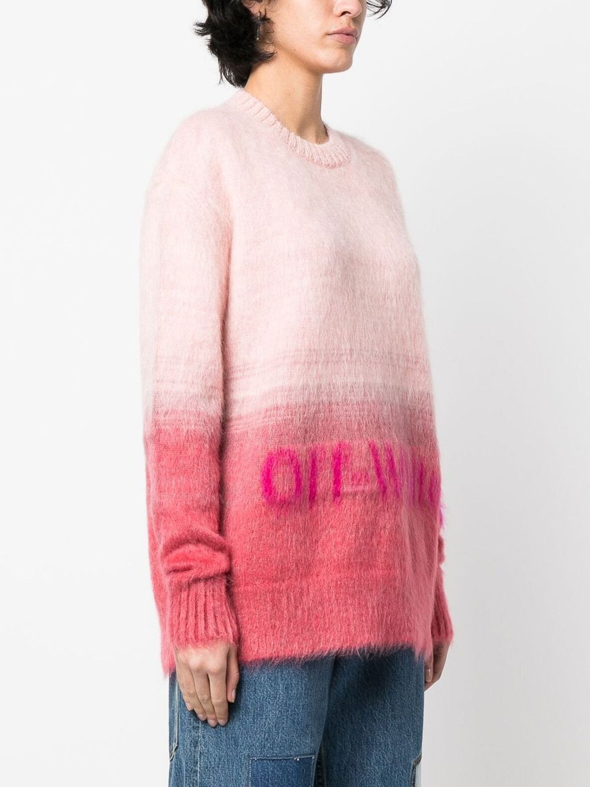 Off-White o1gr1nt0125 Mohair Helvetica Logo CrewnecK Sweater Size M / US 6-8 / IT 42-44 - 3 Thumbnail