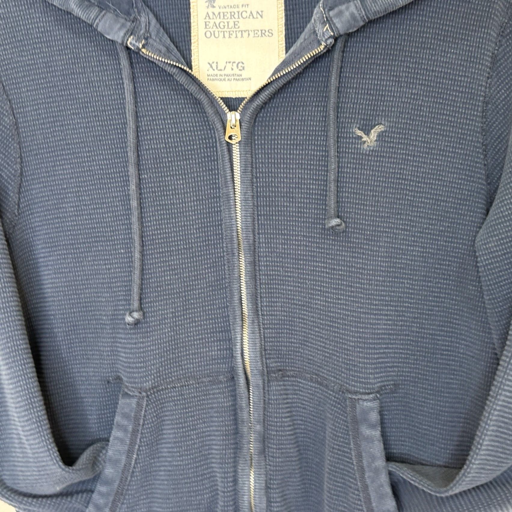 American Eagle Outfitters American Eagle Sweatshirt Mens XL Dark Blue Full Zip Hooded Waffle Weave Y2K Size US XL / EU 56 / 4 - 3 Thumbnail