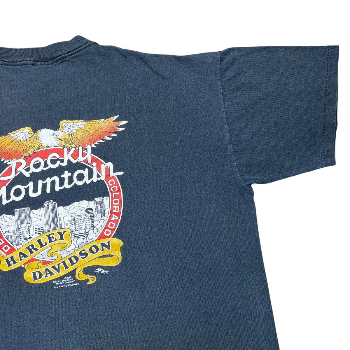 Harley Davidson × Vintage Vtg 1990 Harley Davidson Rocky Mountain Denver Pocket Tee Size US XXL / EU 58 / 5 - 13 Thumbnail