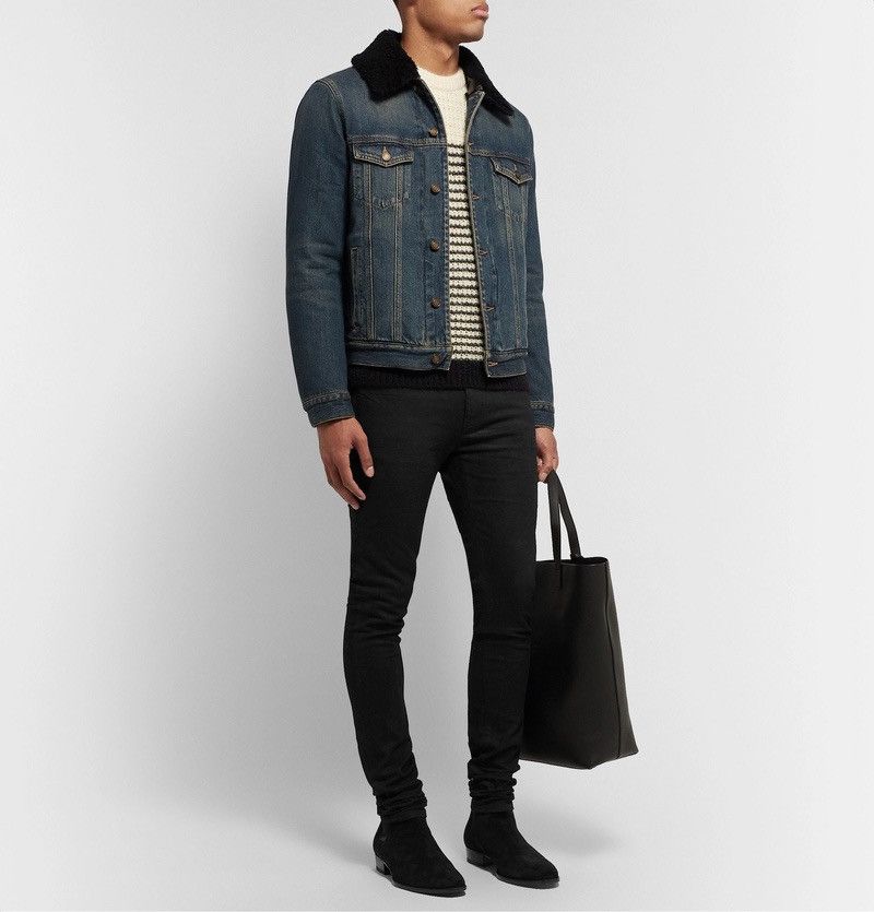 Saint Laurent Paris Shearling Denim Trucker Jacket Size US S / EU 44-46 / 1 - 4 Thumbnail