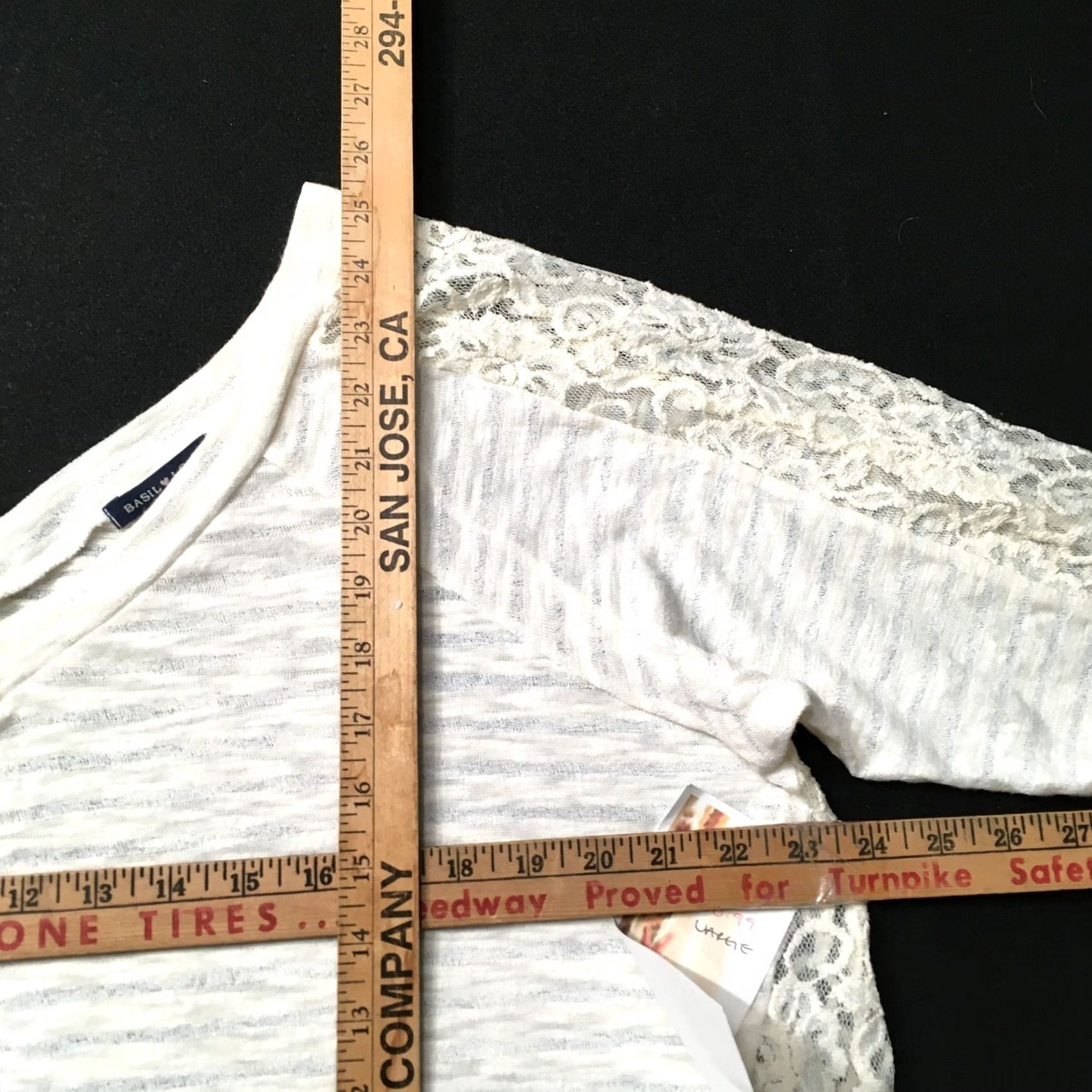 Vintage Basil Lola Blouse beige Large 3/4 Sleeve Pullover Flowy Lace Women Size L / US 10 / IT 46 - 4 Thumbnail