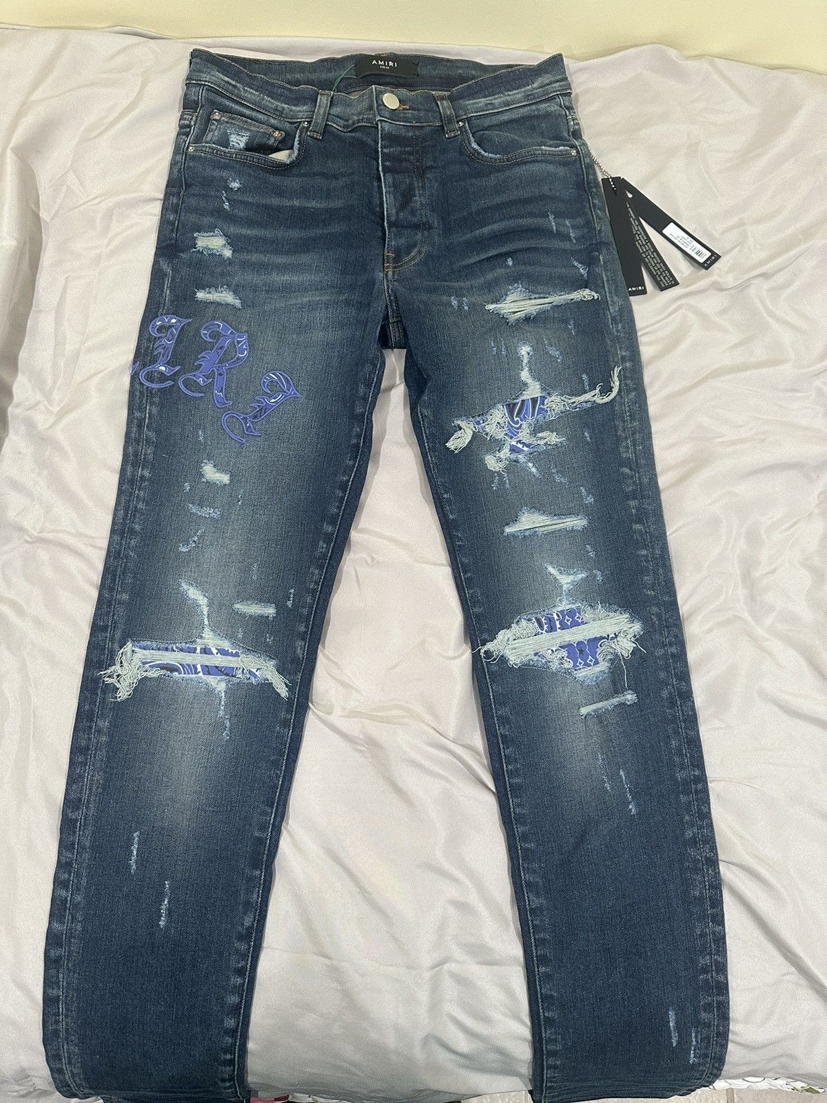 Amiri o1h1sh11223 Ma Paisley Jcqrd Straight Jean in Blue | Grailed
