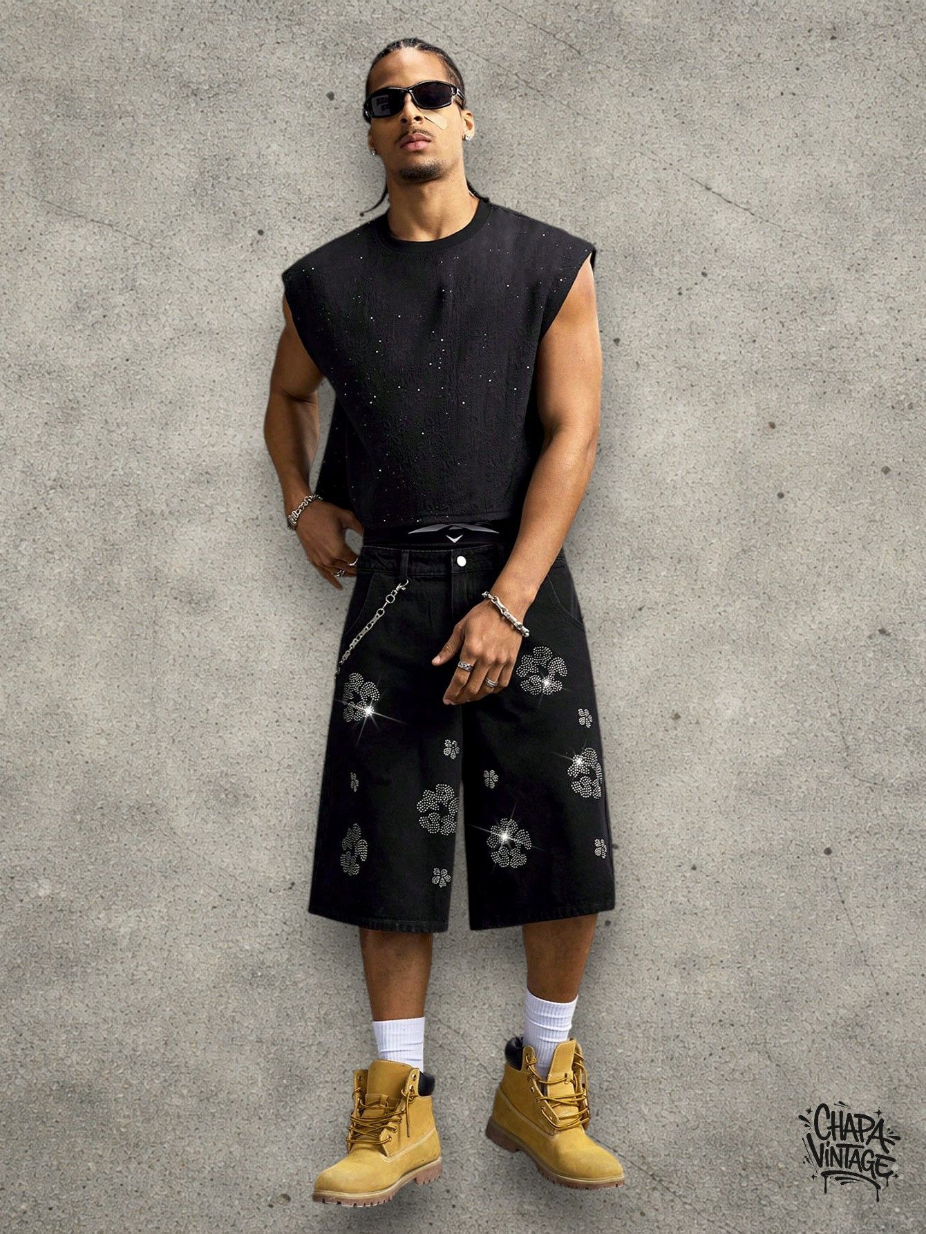Vintage Streetwear black denim shorts Size US 32 / EU 48 - 3 Thumbnail
