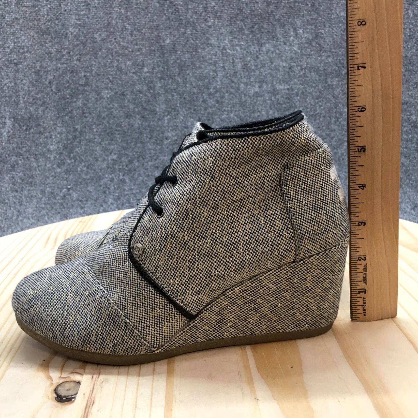 Toms Toms Womens 8 Desert Lace Up Wedge Ankle Bootie Grey Fabric Casual Boots 690515 Size US 8 / IT 38 - 7 Thumbnail