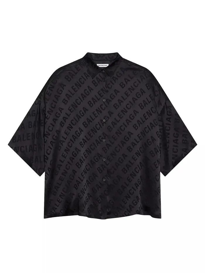 Balenciaga o1la1rc1a0226 Large Allover Logo Vareuse Shirt In Black Size M / US 6-8 / IT 42-44 - 1 Thumbnail