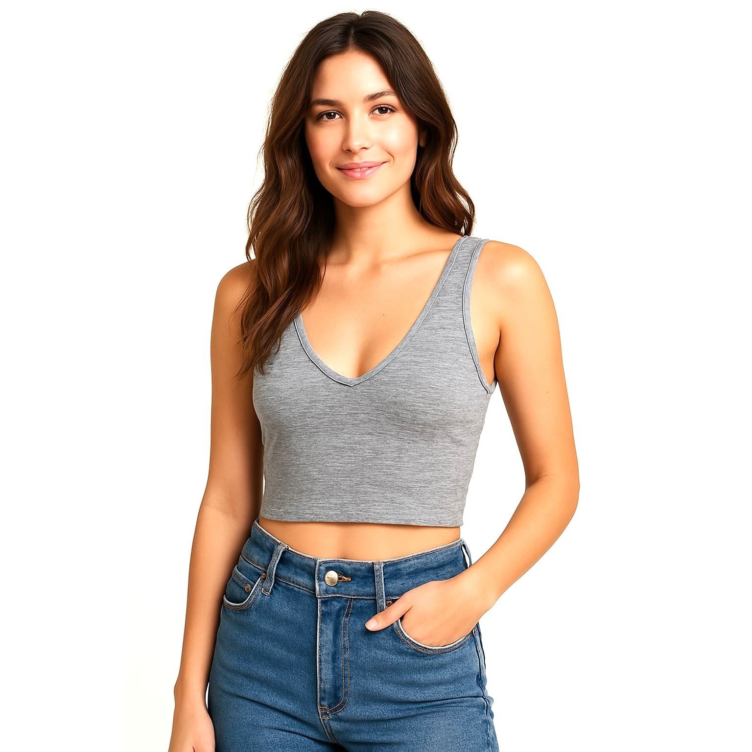 Other Colsie Gray Ribbed Knit Deep V Neck Cropped Tank Lounge Stre Size XL / US 12-14 / IT 48-50 - 2 Thumbnail