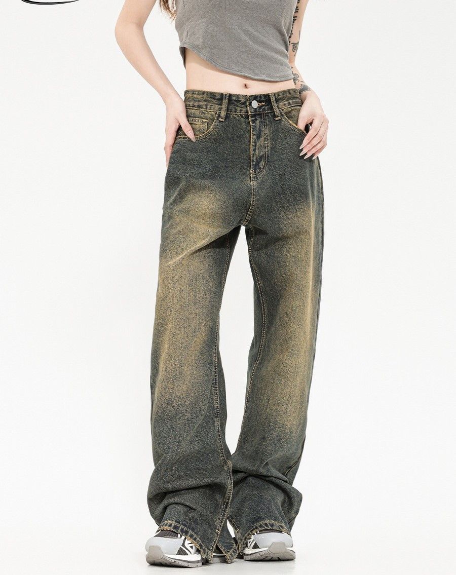image of Faded Wash Flared Denim Jeans in Blue, Women's (Size 26)