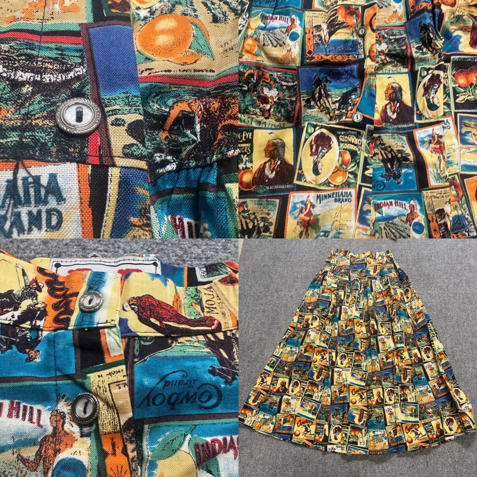 Vintage VINTAGE Skirt Western Print Made In USA L Women's 80s R.D midi-length Novelty Distressed Fade Size 36" / US 14 / IT 50 - 9 Thumbnail