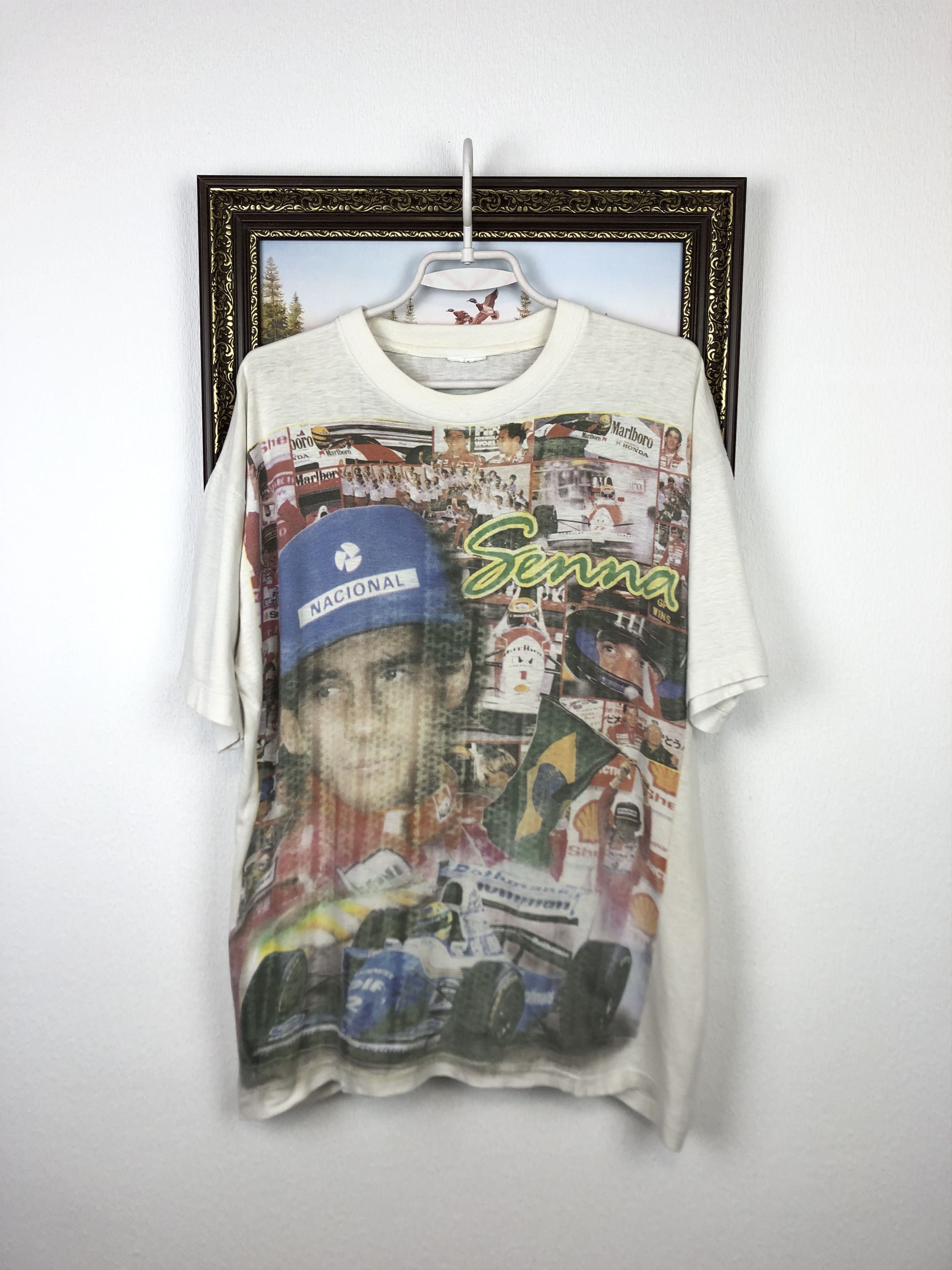 Vintage Vintage 90's Ayrton Senna Racing Tee Shirt Over Print Shirt Size US L / EU 52-54 / 3 - 1 Thumbnail