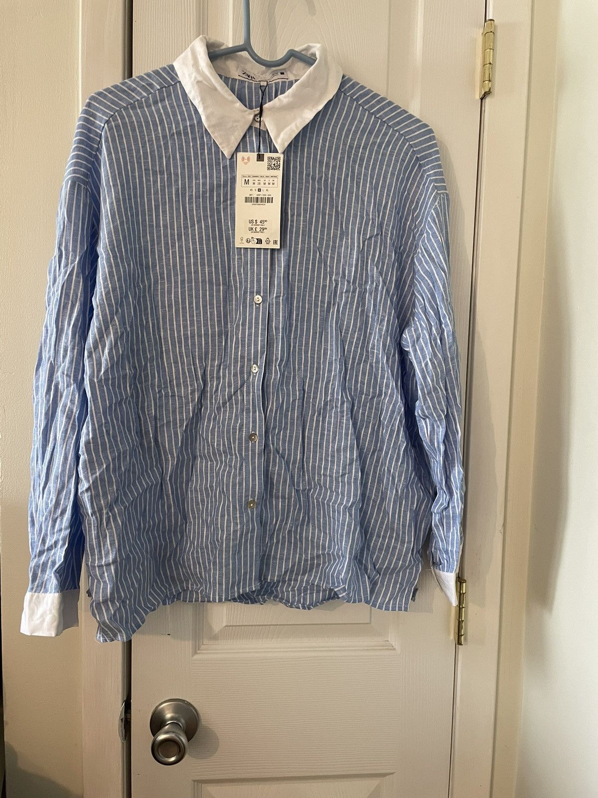 Zara Zara Blue & White Pinstripe Button Up Blouse SZ M NWT Size M / US 6-8 / IT 42-44 - 2 Thumbnail