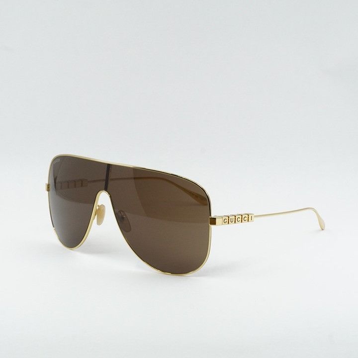 Gucci Gucci GG1436S 002 Sunglasses Gold Shield Frame, Brown Lenses Size ONE SIZE - 1 Thumbnail