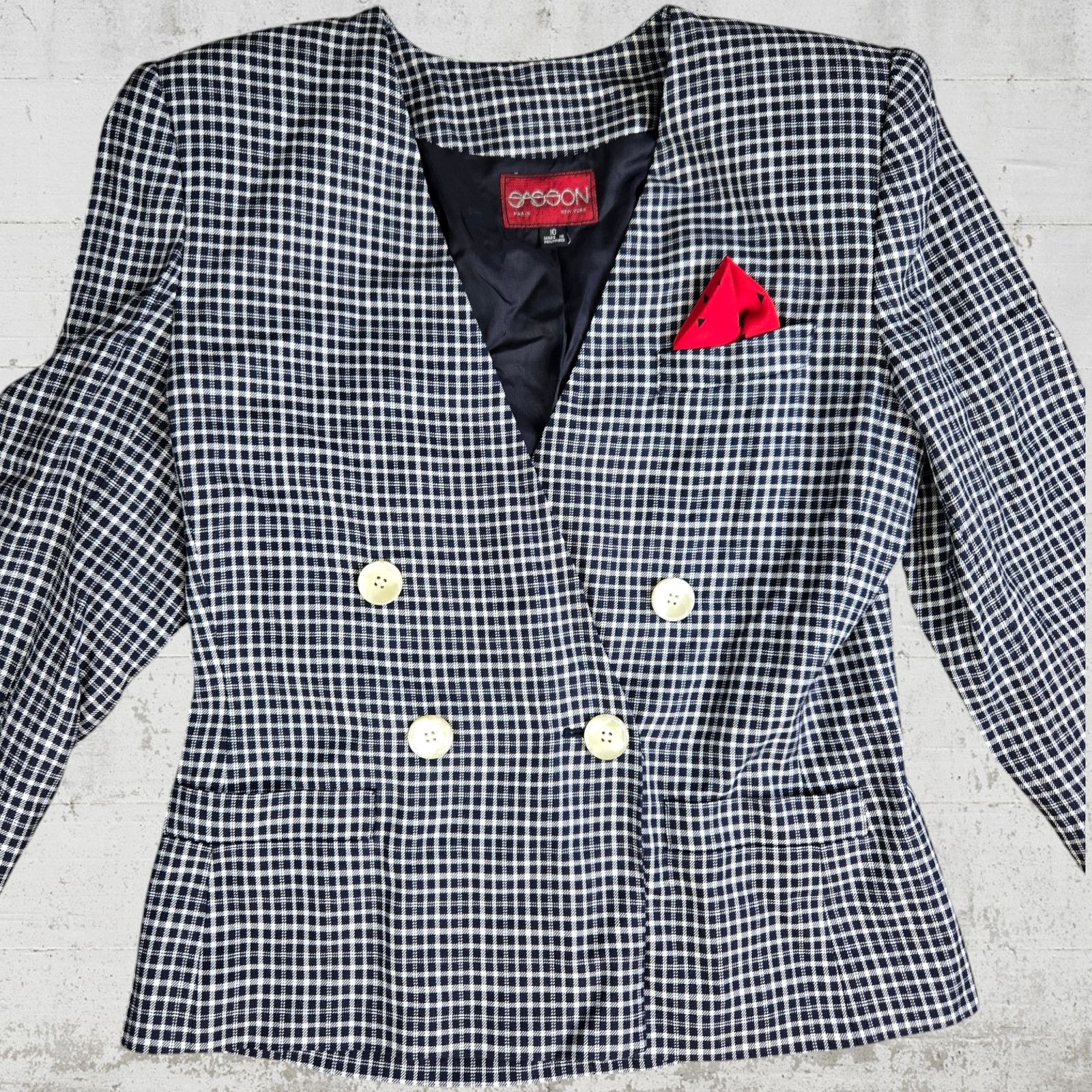 Vintage Vintage Navy Plaid Crop Blazer Size 10 Size L / US 10 / IT 46 - 3 Thumbnail