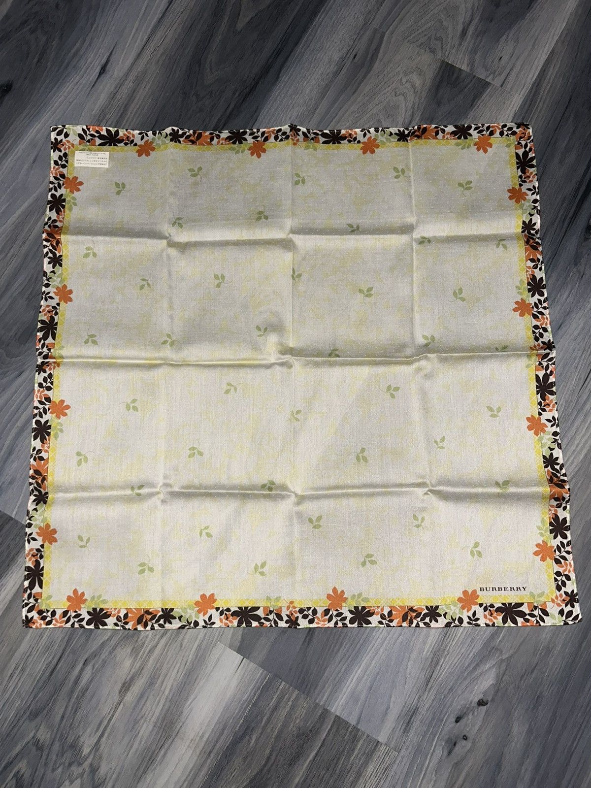 Burberry Burberry Orange & Brown Floral Border Cotton Handkerchief Size ONE SIZE - 4 Thumbnail