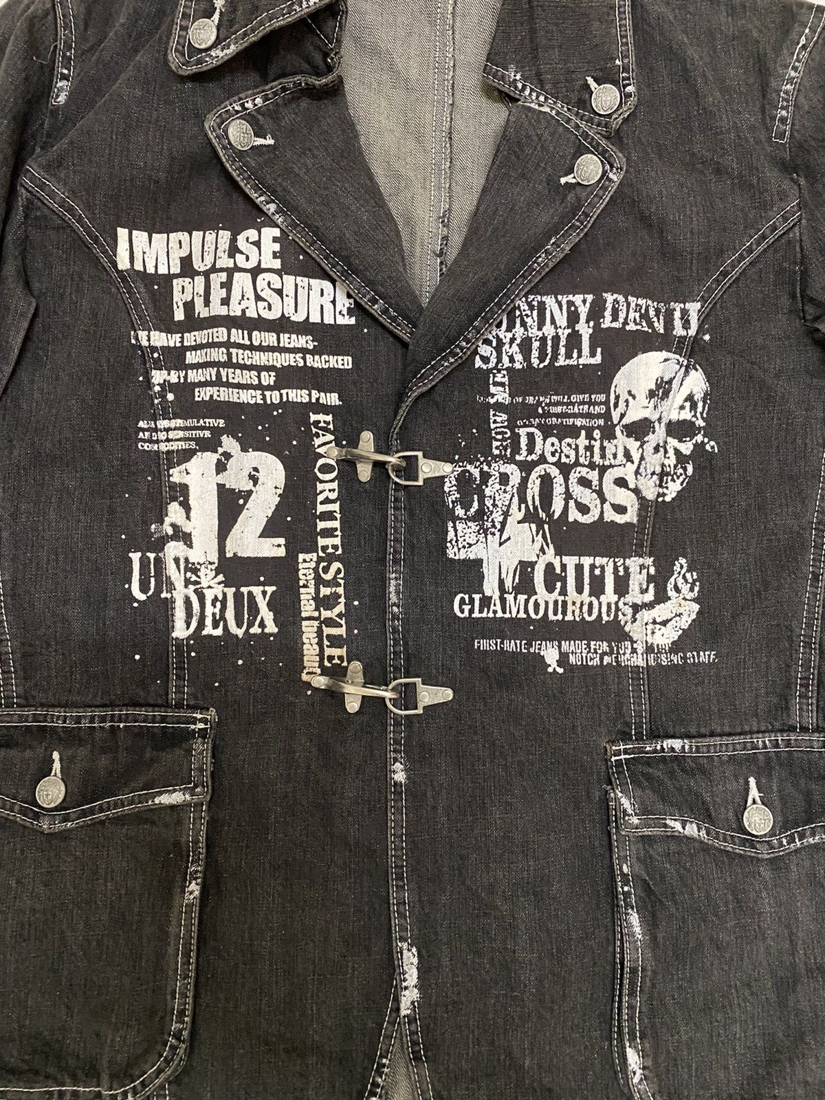 If Six Was Nine × Japanese Brand × Seditionaries Skulls Motive Buckle Double Brested Denim Jacket (C2) Size US M / EU 48-50 / 2 - 2 Thumbnail