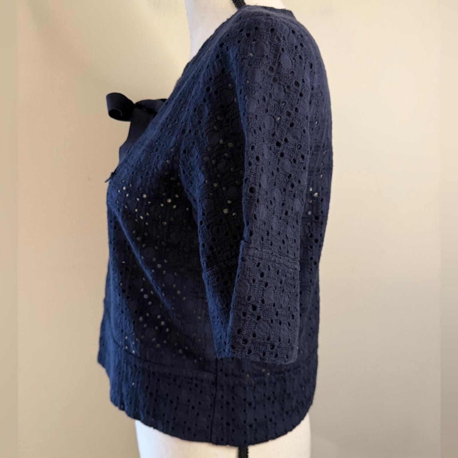 Zara Zara navy blue islet lace crop top lace up SZ SM Size S / US 4 / IT 40 - 3 Thumbnail