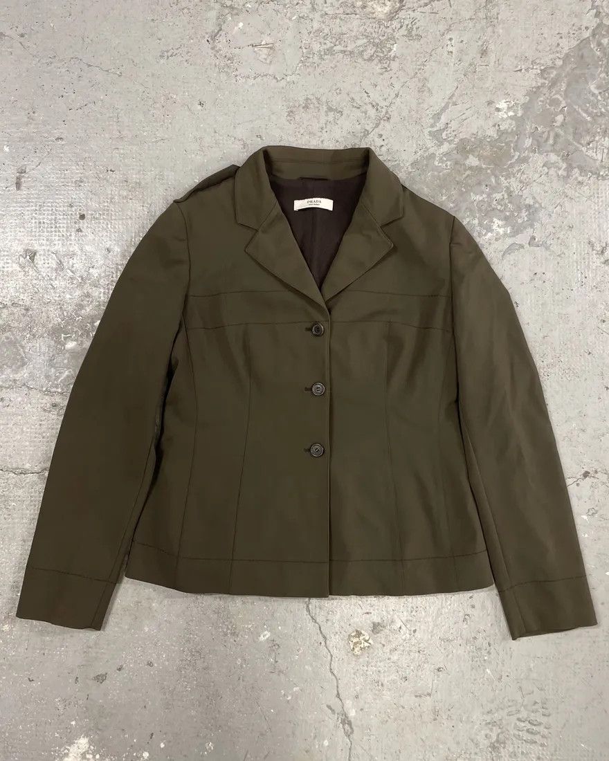 1990s Prada Olive Elegant Military Blazer Jacket