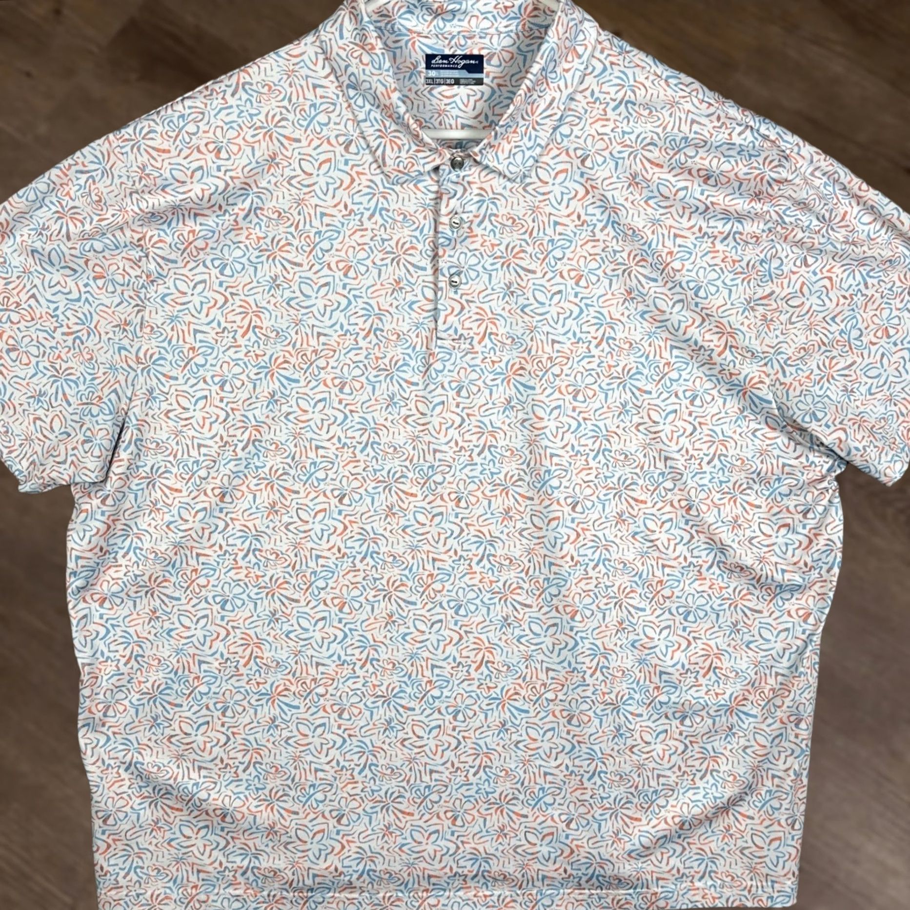 Hogan Ben Hogan Performance Polo Shirt Mens 3XL Multicolor Floral Short Sleeve Golf Activewear Casual White Blue Orange Shirt Mens Size US XXL / EU 58 / 5 - 1 Thumbnail