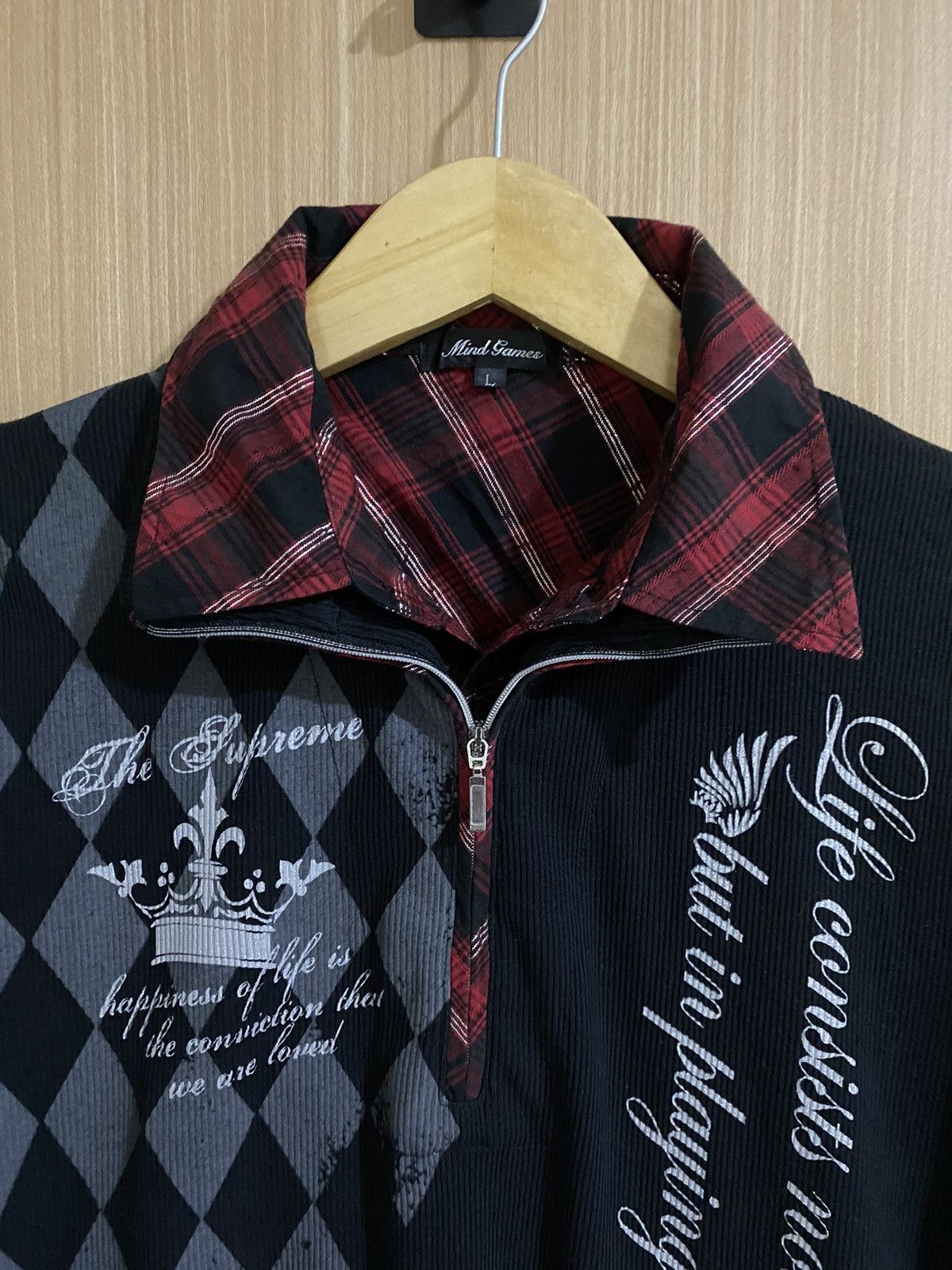 If Six Was Nine Y2k mind games double collar punk poem half zip polo shirt Size US L / EU 52-54 / 3 - 3 Thumbnail