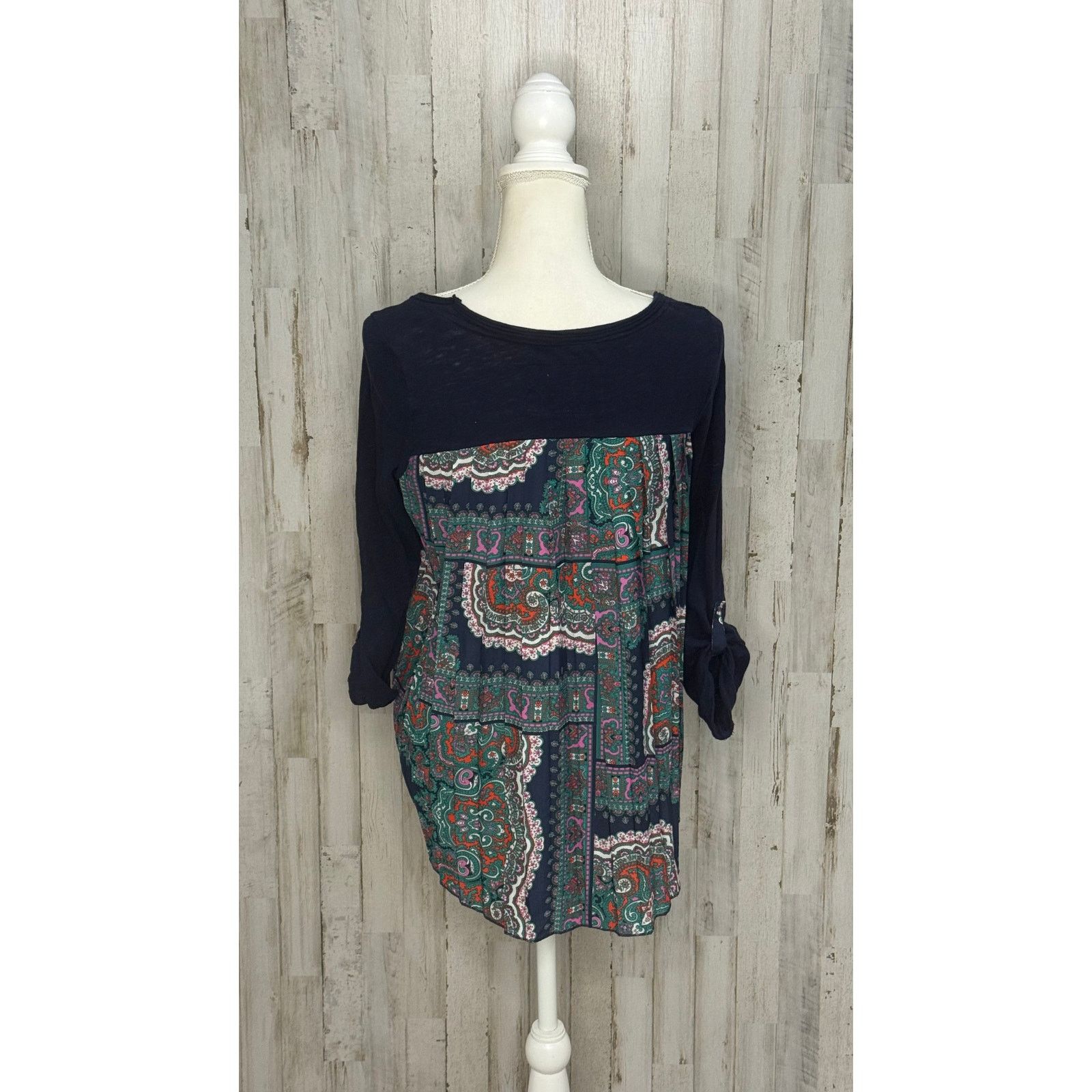 Anthropologie Anthropologie Women Blue Paisley Pleated Long Sleeve T-Shirt Size M / US 6-8 / IT 42-44 - 3 Thumbnail