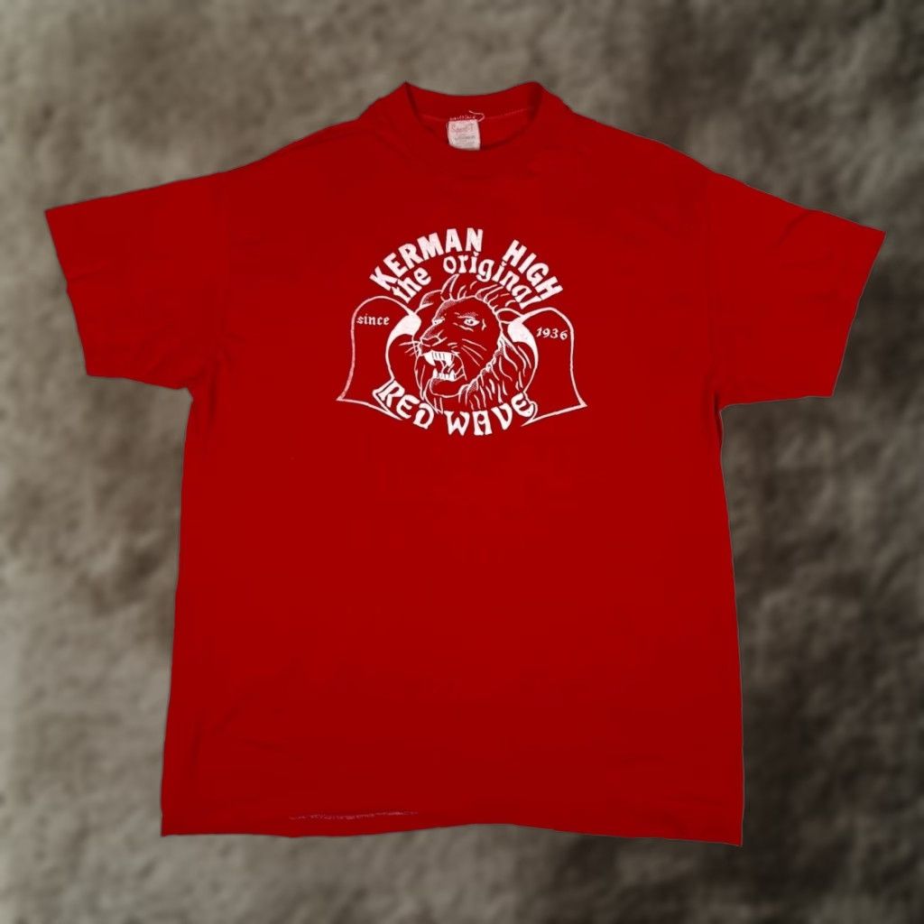 Vintage VINTAGE Kerman High School T-Shirt Mens Red Crew Neck Short Sleeve Graphic Print 80s Lions M/L Size M L Size US M / EU 48-50 / 2 - 1 Thumbnail