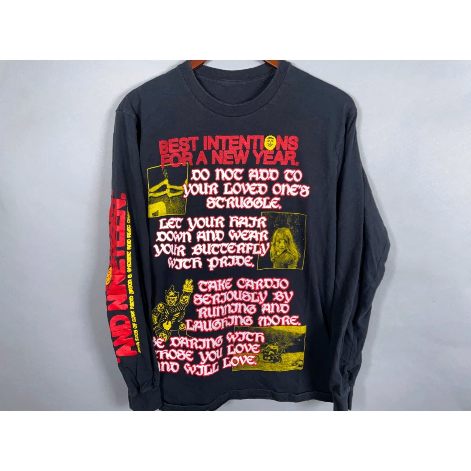 Vintage Vintage Best Intentions for a New Year Long Sleeve T-Shirt Adult Medium Black Retro Graphic Print 2019 Men's Size US M / EU 48-50 / 2 - 4 Thumbnail