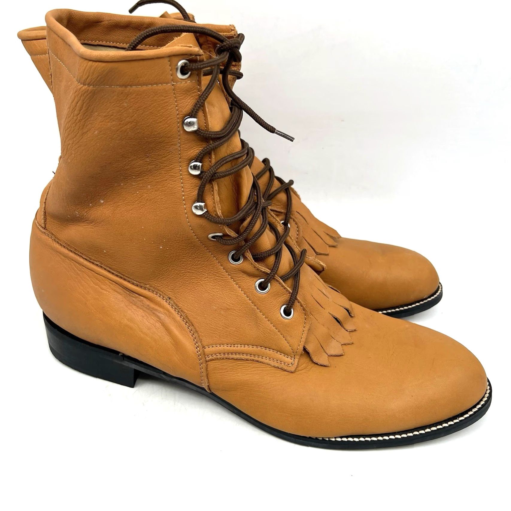 Justin Boots VINTAGE Justin Boots Western Boots Mens Size 12 D Leather Brown Ankle Lace Cowboy 90s Size US 12 / EU 45 - 5 Thumbnail
