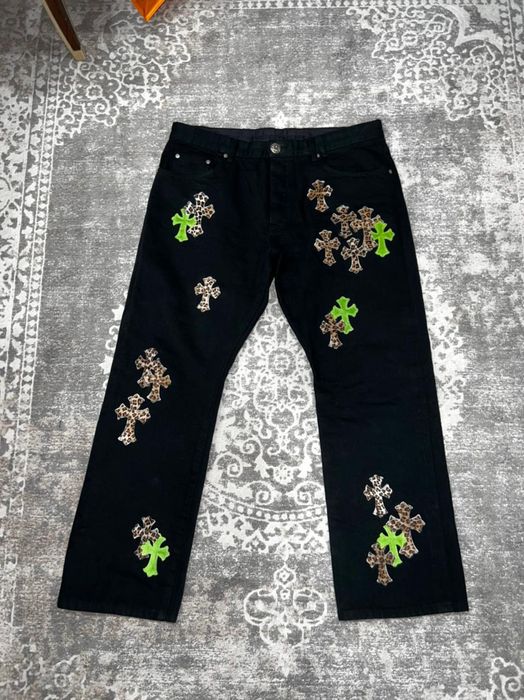 Chrome hearts chrome hearts flooded slime green cheetah print jeans sz