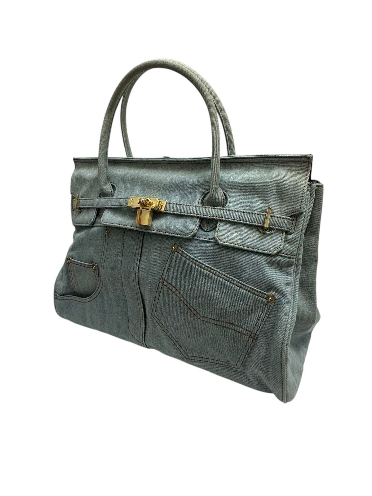 Handmade RARE ‼️ Denim Blue ‘Birkin’ Style Bag Size ONE SIZE - 2 Thumbnail